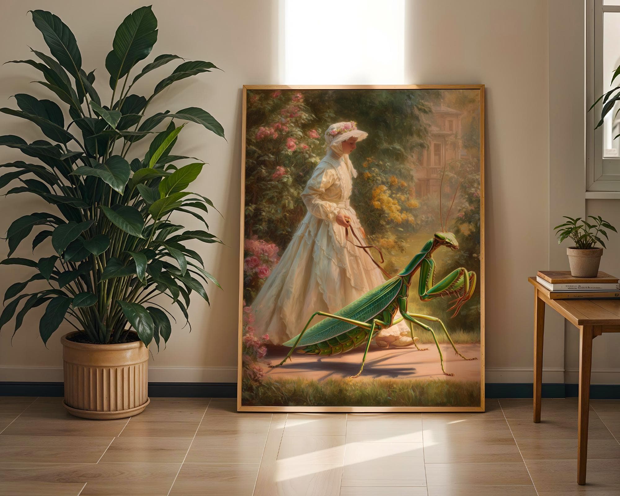 Giant Insect and Victorian Lady Fantasy Print, Odd Victorian Fantasy Art for Wall, Dark Academia Fantasy Poster, Quirky Gothic Surrealism - view 4