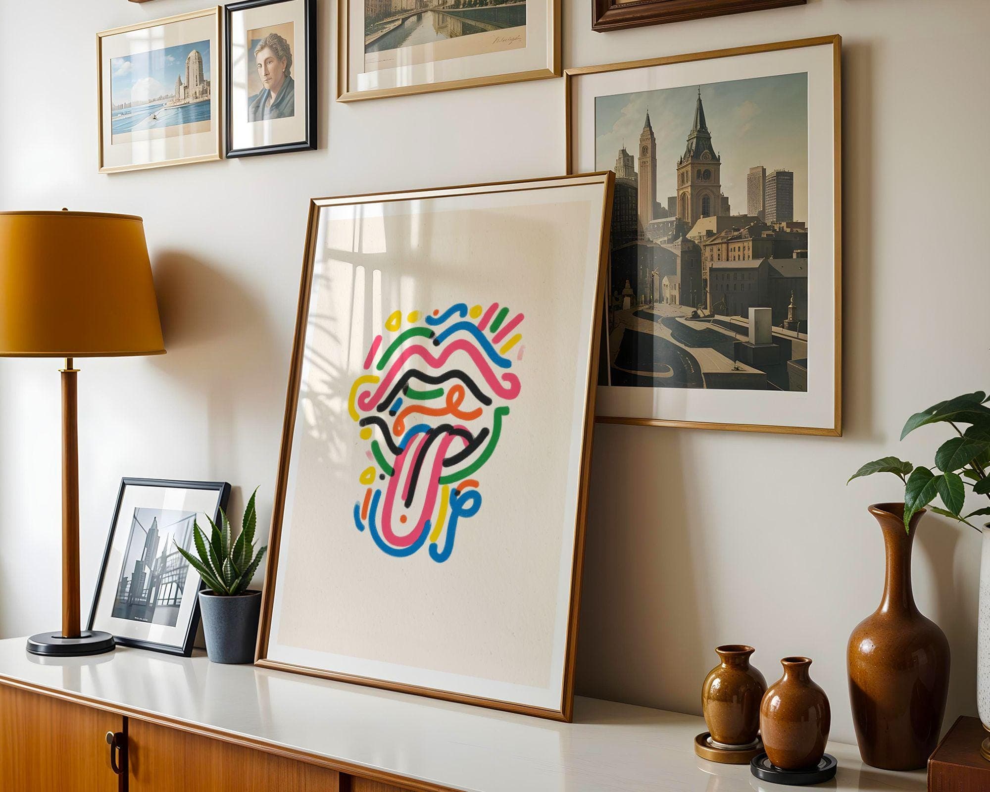Pop Art Lips and Tongue Wall Art, Modern Minimal Pop Art, Neon Line Art Lips Poster, Funky Lips Art, Abstract Tongue Art, Modern Pop Art - view 3