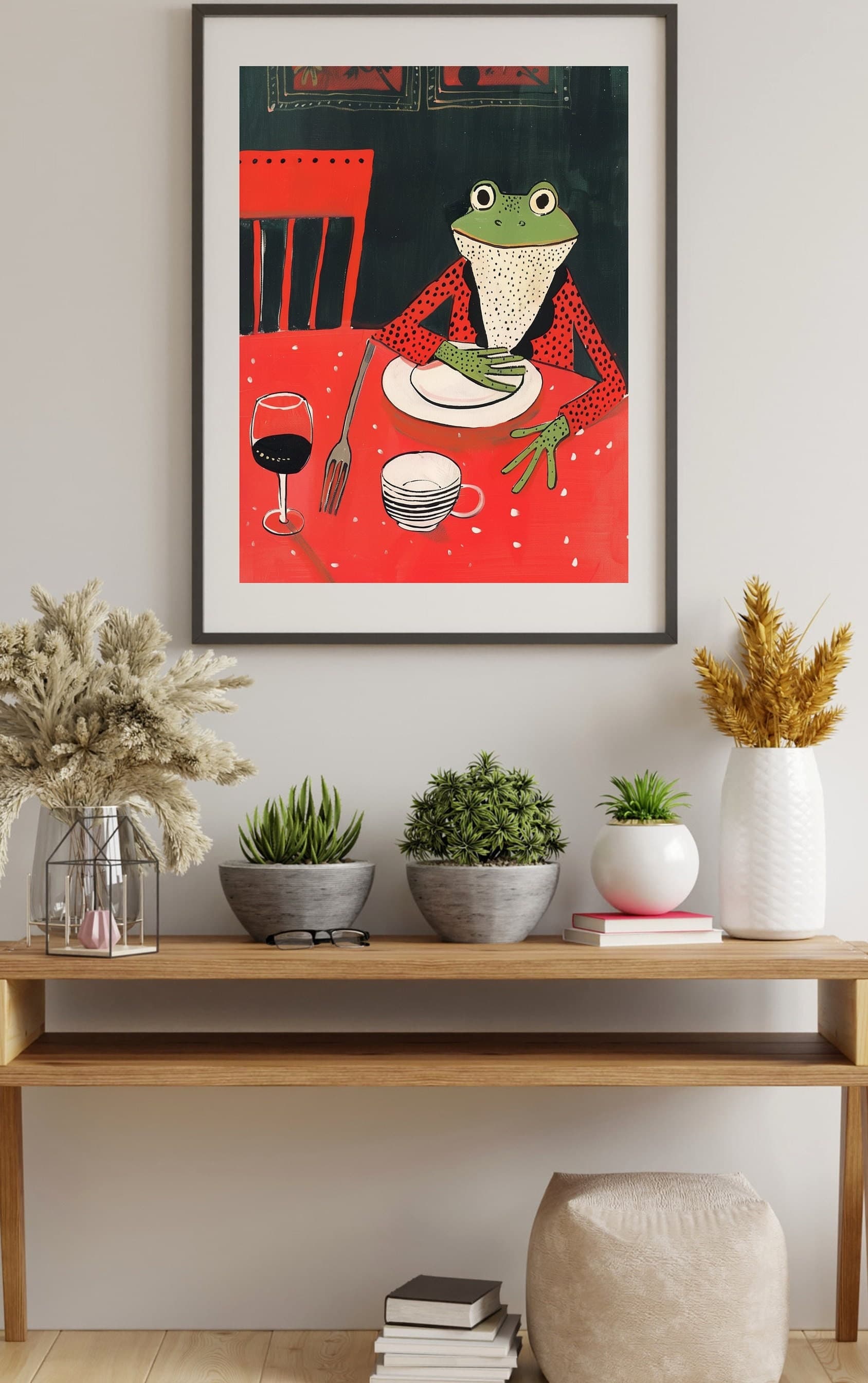 Frog at the Dinner Print, Frog Doing Things, Animal Lover Gift, Funny Frog Poster, Abstract Art, Minimalist Frog Art, Pet Lover Unique Gift - view 6