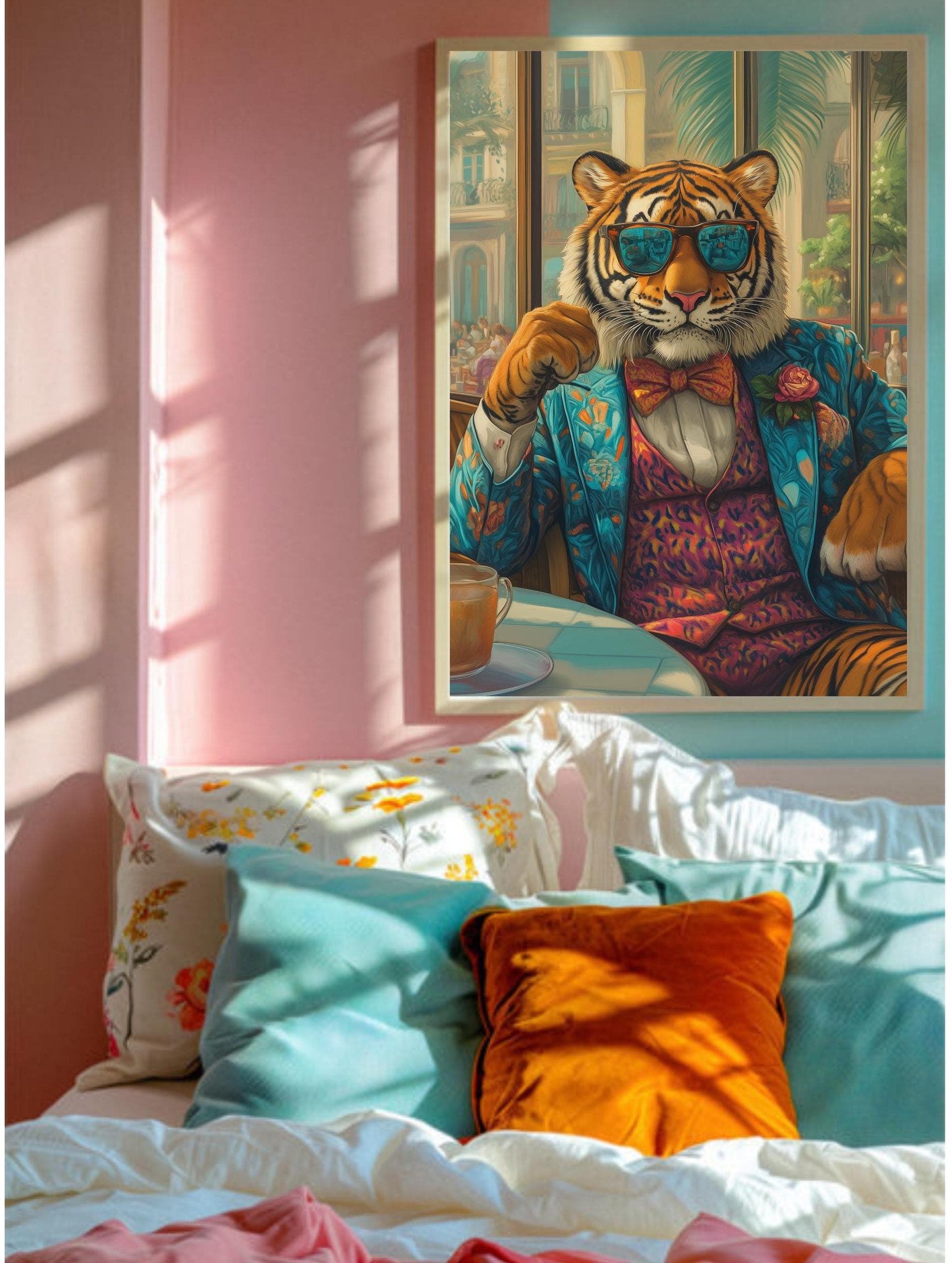 Maximalist Tiger Poster, Aesthetic Tiger Maximalist Decor, Preppy Dorm Decor, Cute Apartment Decor, Eclectic Home Decor, Funky Wall Art - view 6
