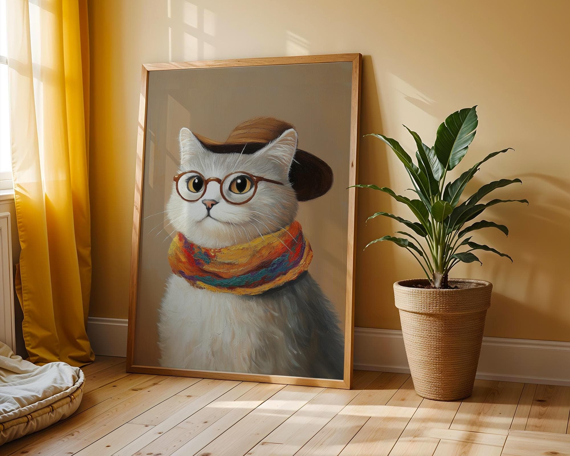 cool hipster cat art print brown | retro print | vintage art | cool cat poster | cat print | trendy decor | digital download | funky art - view 7