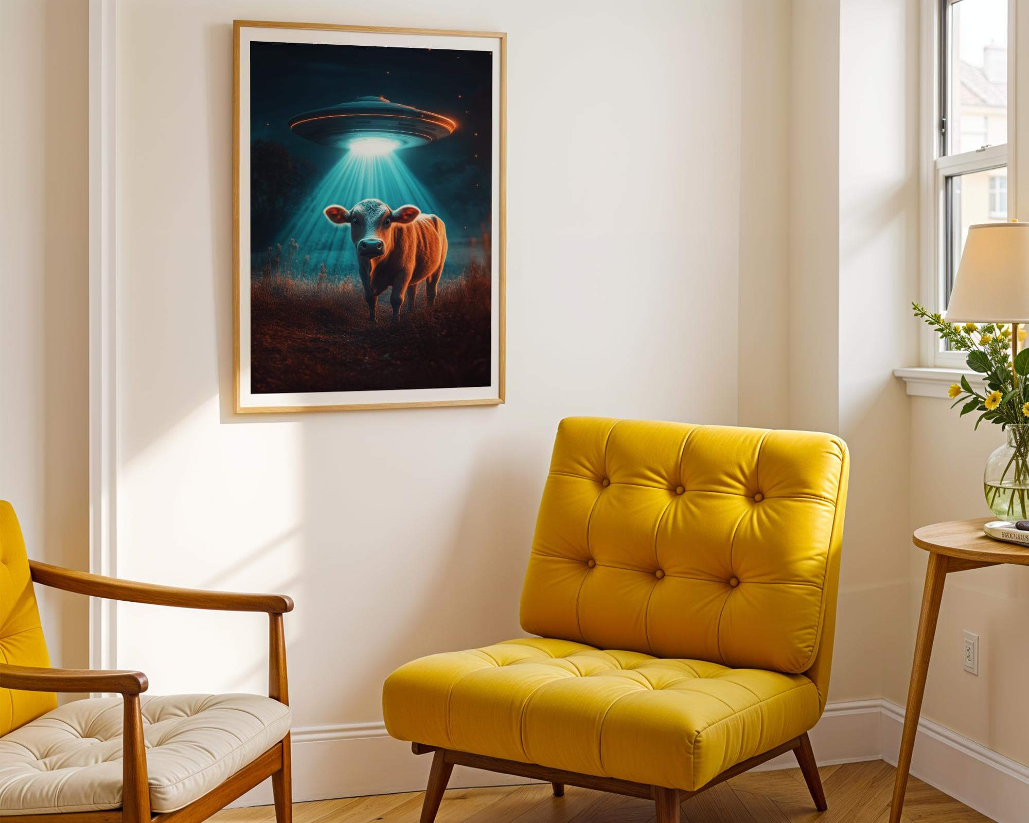 Cow Alien Abduction Art Print, Vintage UFO Print, Digital Download, Funny Wall Decor, Funny Cow Print, Funny Digital Wall Prints, Funny Art - view 6