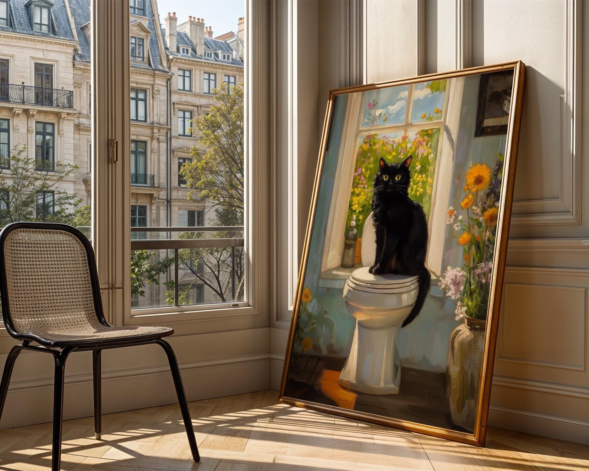 Vintage Black Cat on Toilet, Black Cat Oil Painting, Bathroom Cat Print, Funny Posters, Funny Bathroom Wall Decor, Quirky Cat Poster - view 6