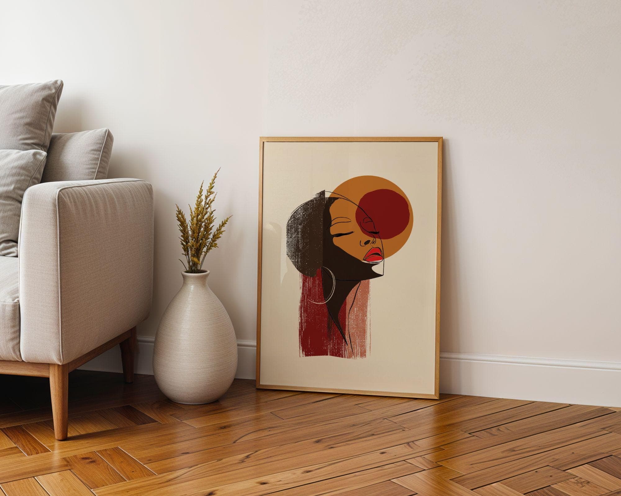 Black Woman Wall Art, Minimalist Line Portrait, Feminine Abstract Wall Art, Face Line Art, Earth Tones, Living Room Decor, Digital Download - view 4