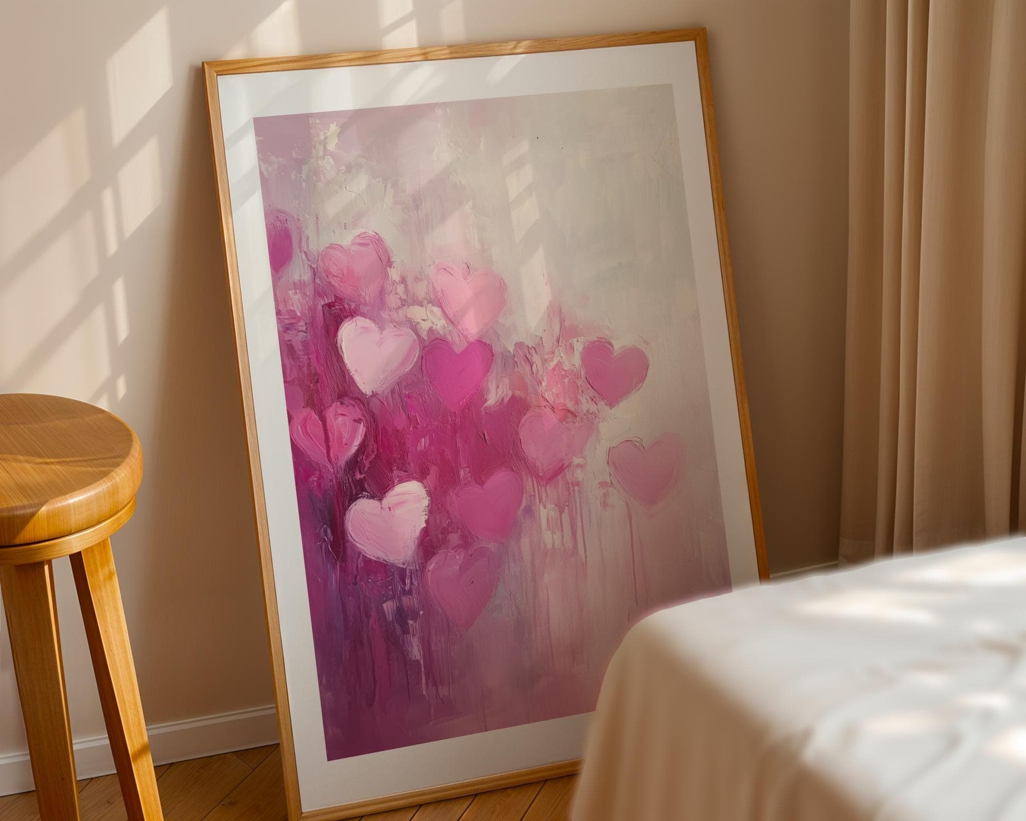 Pink Heart Wall Art, Valentine's Day Wall Decor, Pink Heart Painting, valentine art for her, modern heart painting, Digital Heart Print - view 4