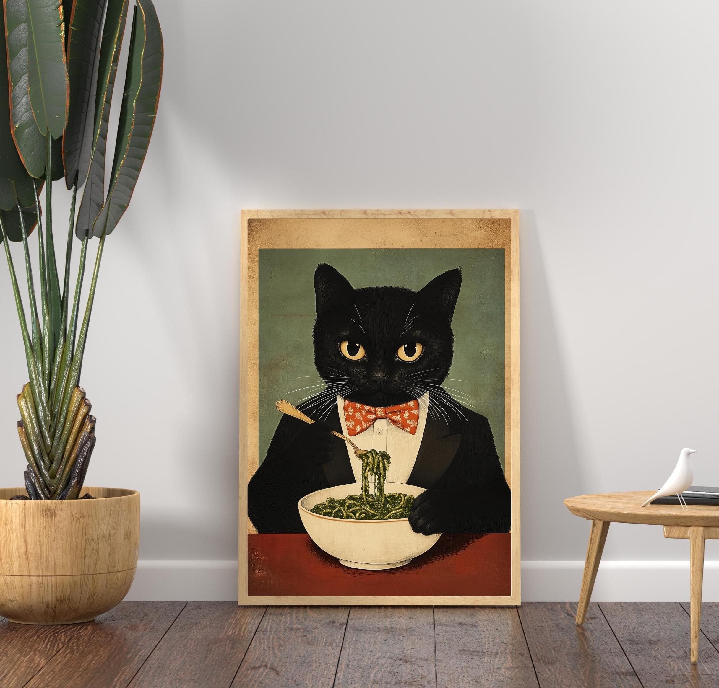 Black Cat Spaghetti Print – Quirky Retro Kitchen Wall Art (Digital Download) - view 4