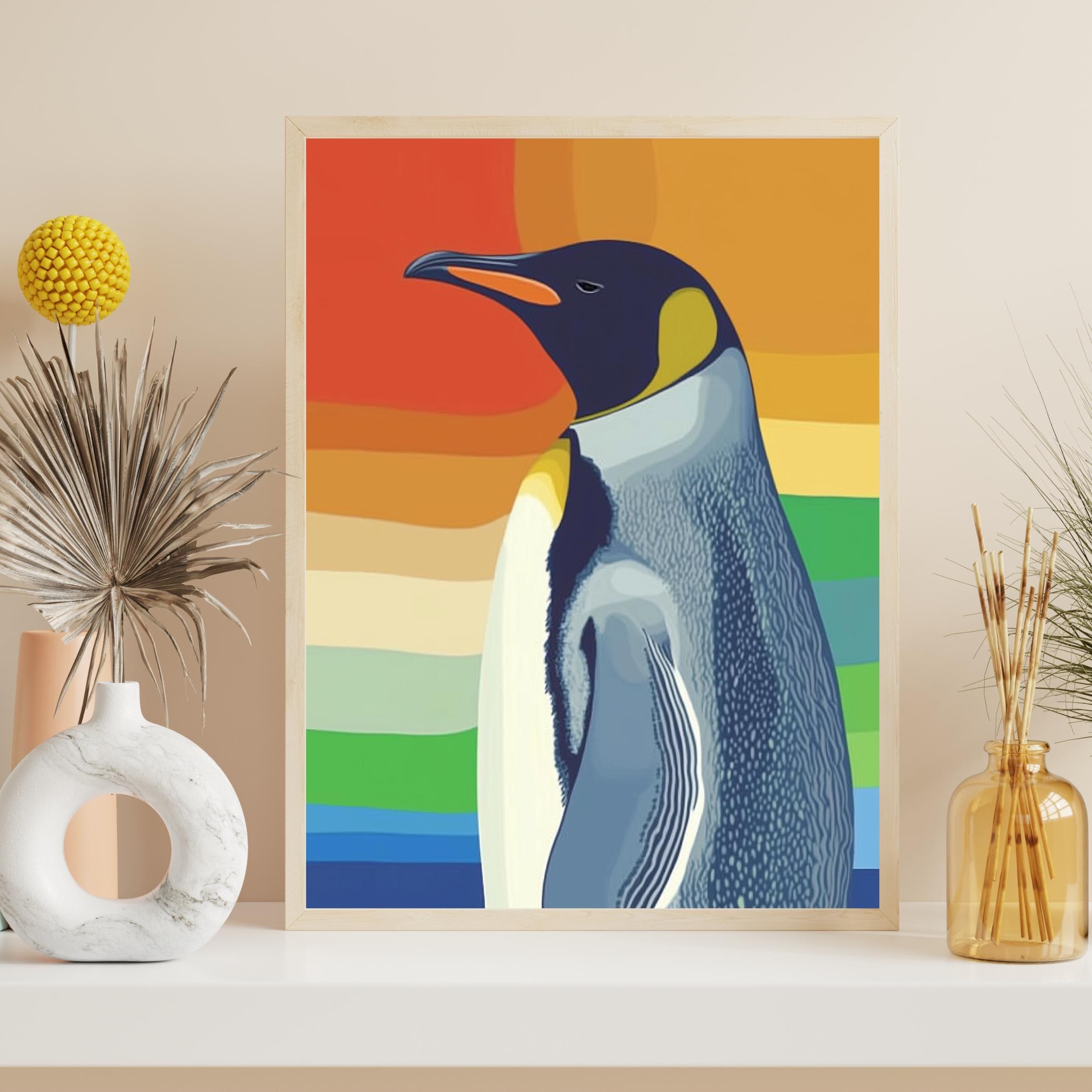 Colorful Penguin Poster, Wall Art for the Animal Lover, Aesthetic Prints, Digital Animal Printable Art, Maximalist Penguin Wall Art - view 5