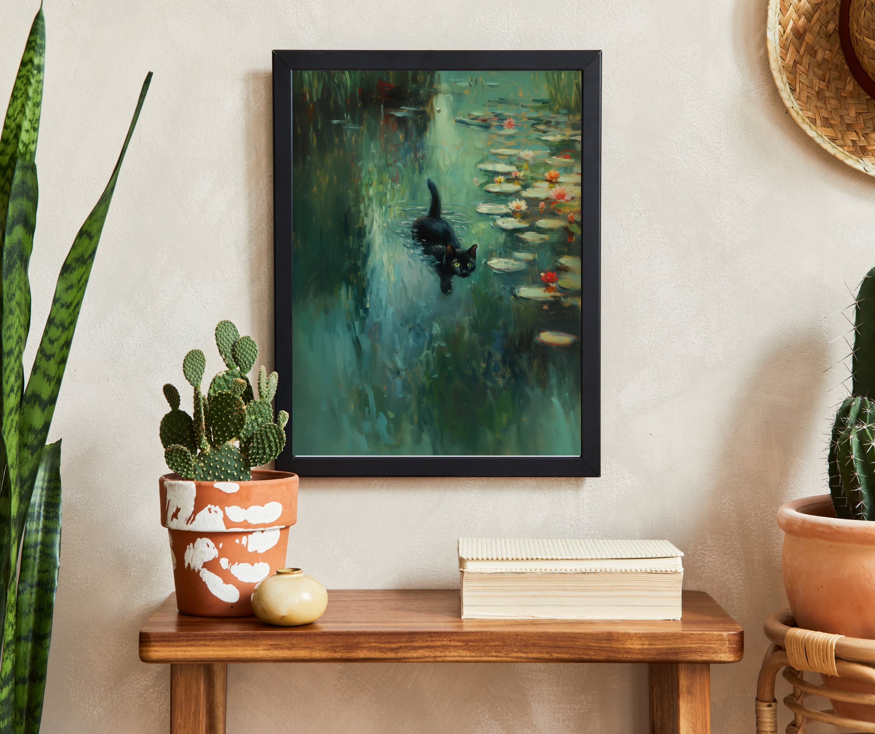 Cat Print Monet Black Cat Poster Wall Art, Oil Painting, Monet Cat Painting, Black Cat Monet, Cat Monet,Cat Person Gifts, Monet style - view 6