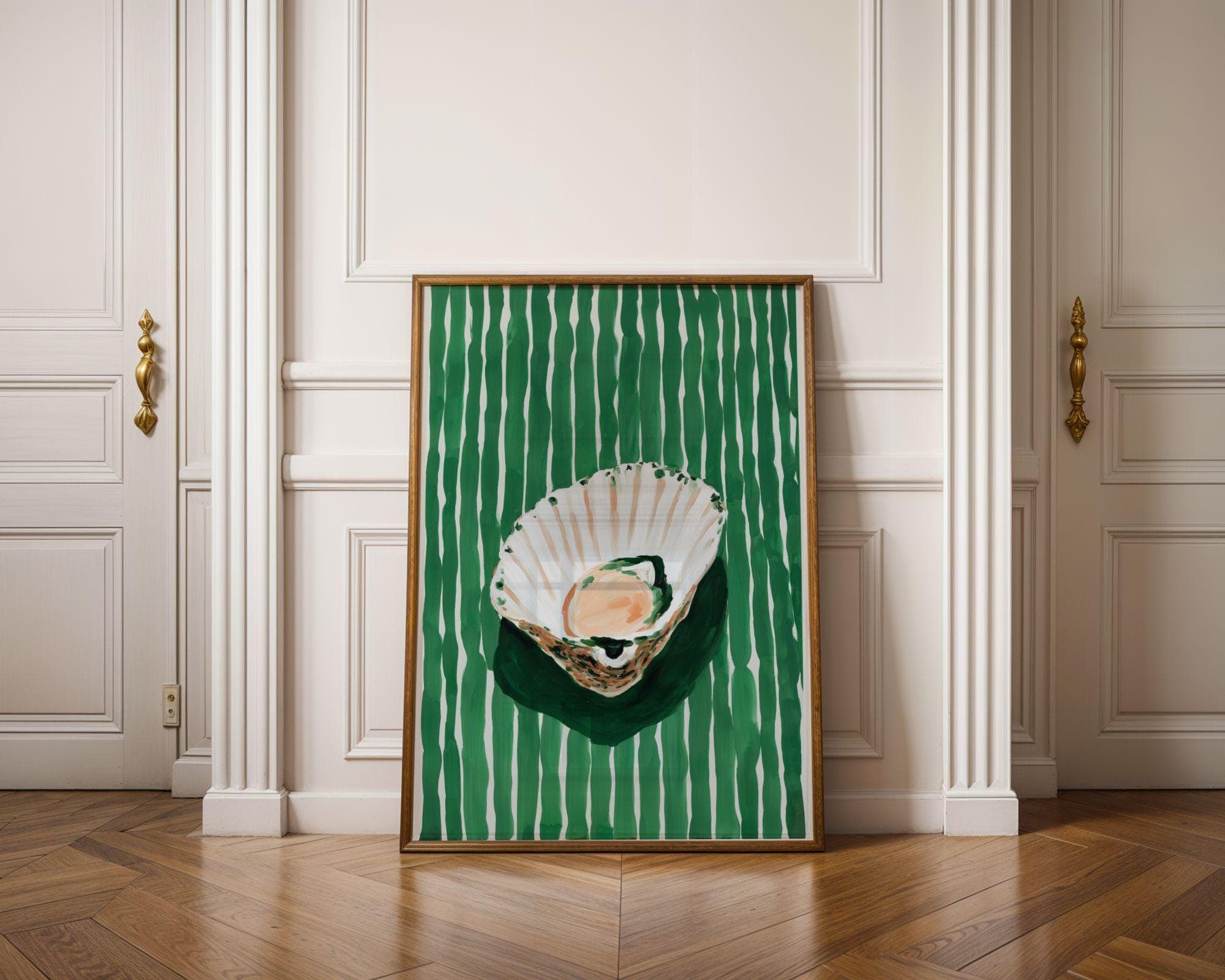 Green Striped Shell Printable | Dopamine Decor Coastal Art | Eclectic Wall Print Instant Download