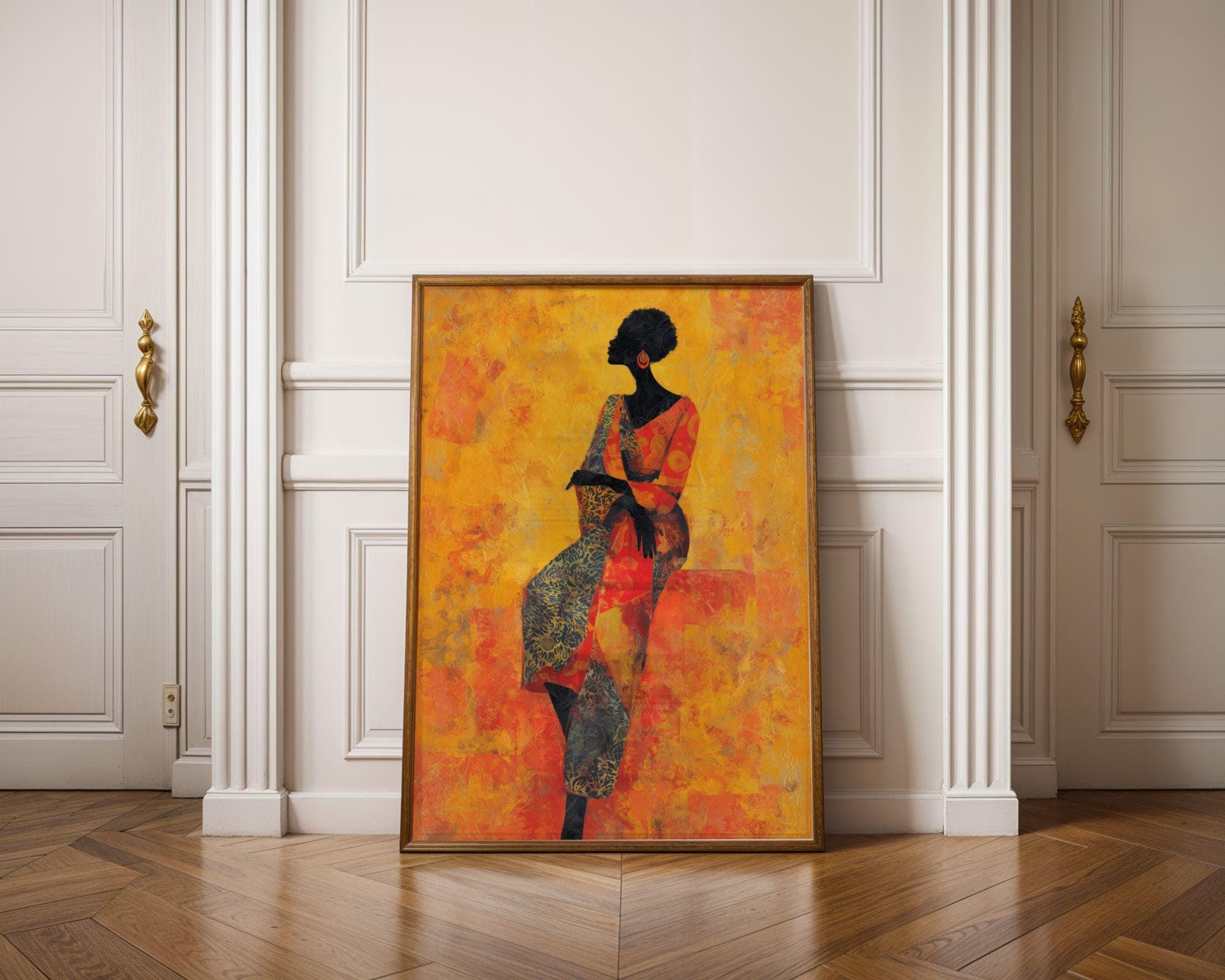 Afrocentric Wall Decor, Modern African Woman Art, Abstract African Portrait, Yellow Orange Wall Art, Mustard Yellow Wall Art, Black Woman