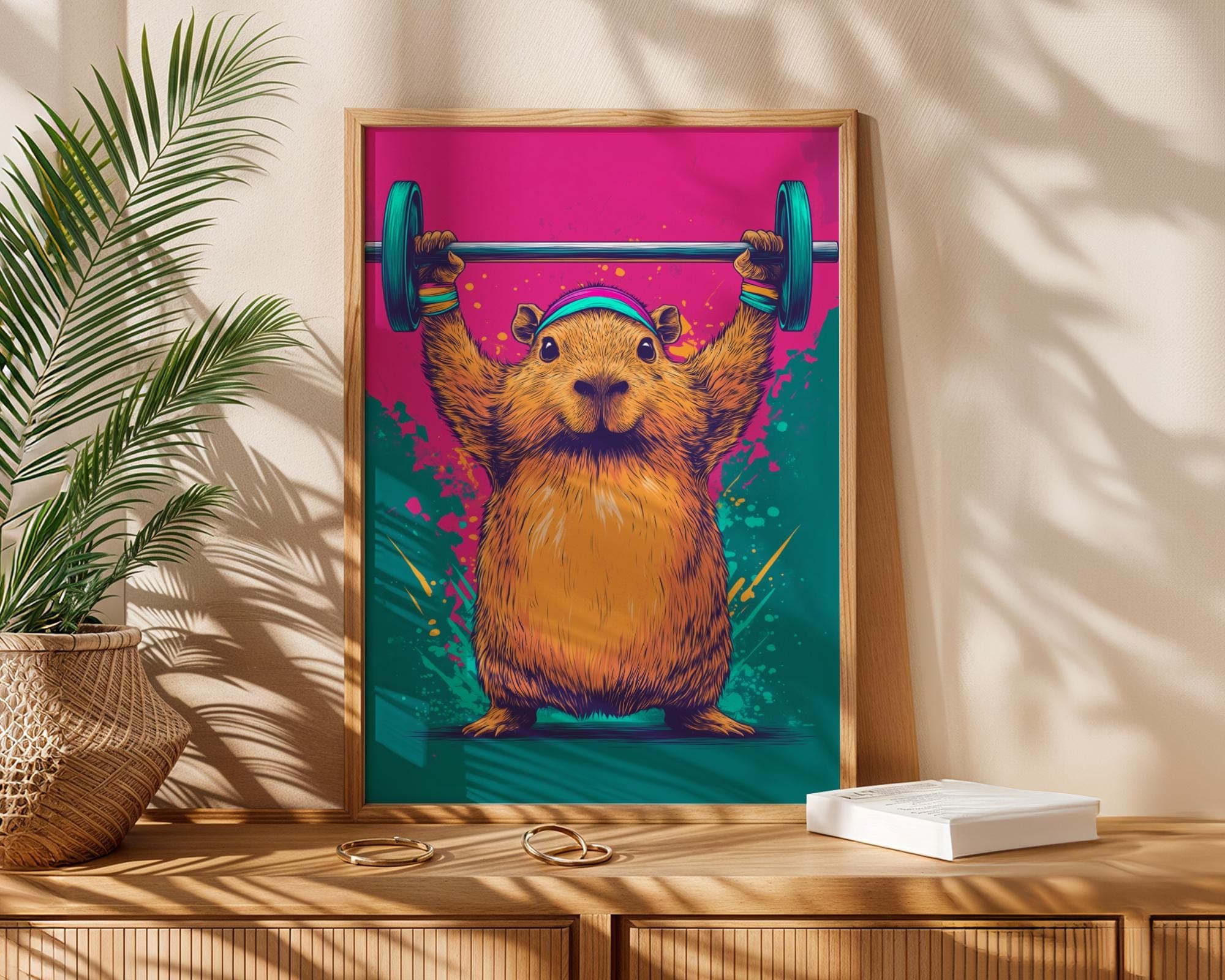 Capybara Print, Funny Capybara Art Print, Digital Download, 80s Aesthetic Capybara Wall Print,Colorful Capybara Poster,Gym Motivation Poster - view 6