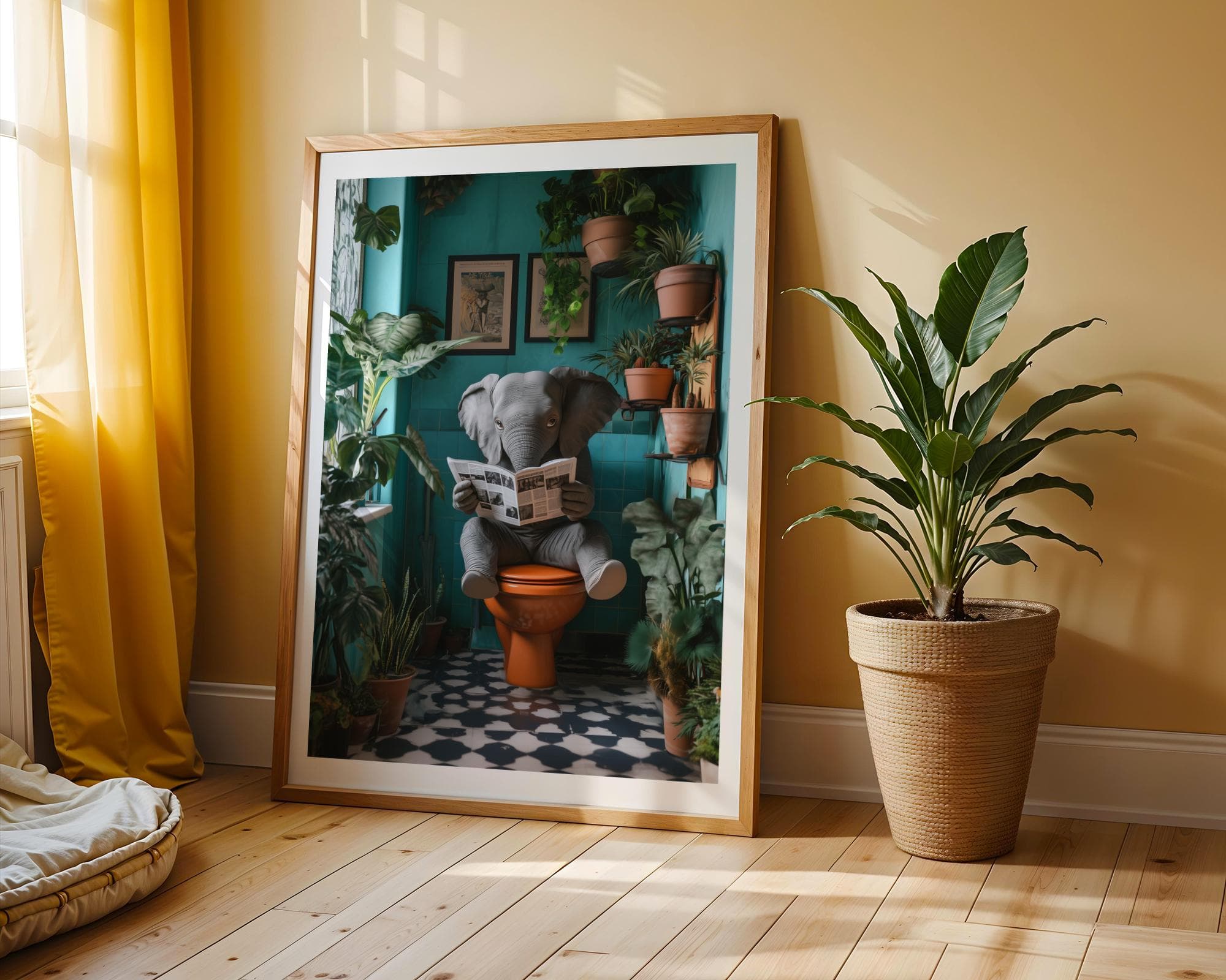 Funny Elephant Bathroom Art, Elephant Toilet Art, Whimsical Wall Print, Funny Elephant Wall Poster, Elephant Lover Gift, Digital Download - view 2