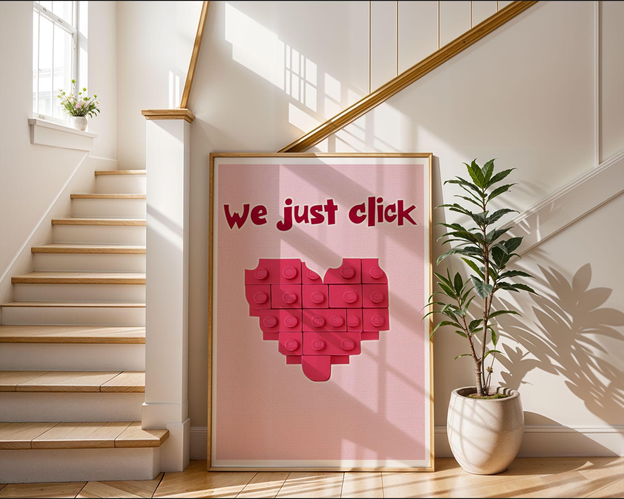 Romantic Lego-Inspired Valentine Wall Art, Valentine's Day Decor, Valentine's Gift, Valentine's Day Digital Print, Pink Digital Print - view 6