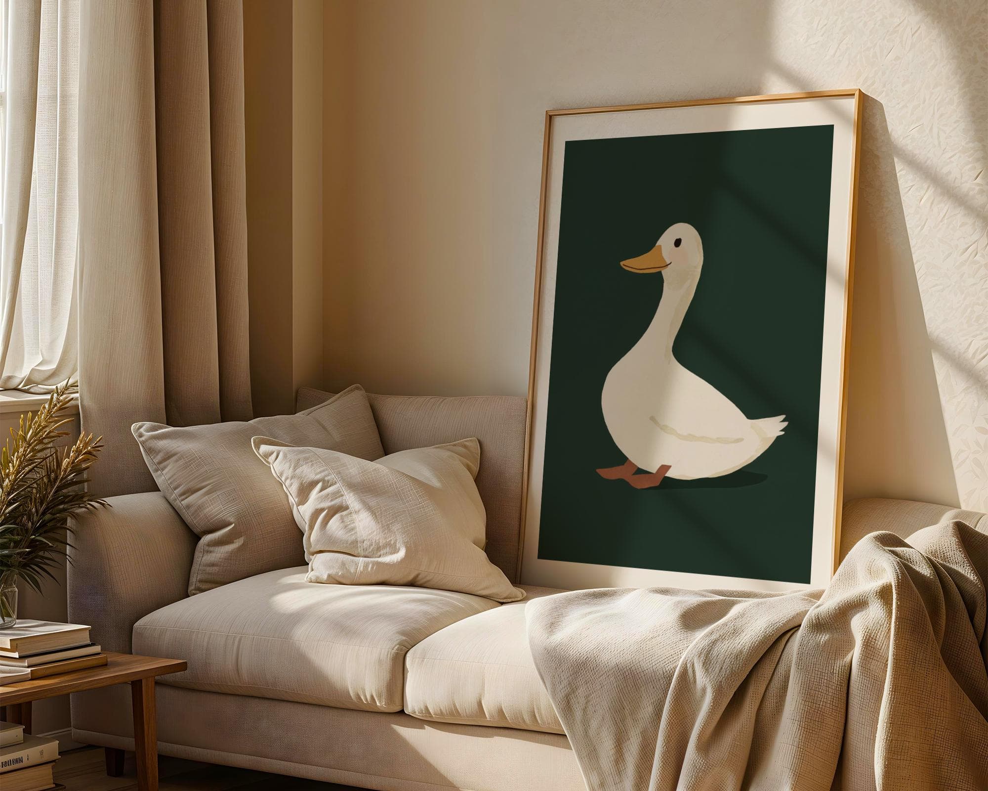 Silly Goose Wall Art, Cute Goose Poster, Dark Green Boy Nursery Decor, Farm Animal Printable, Kid's Room Illustration, Goose Children's Room - view 5