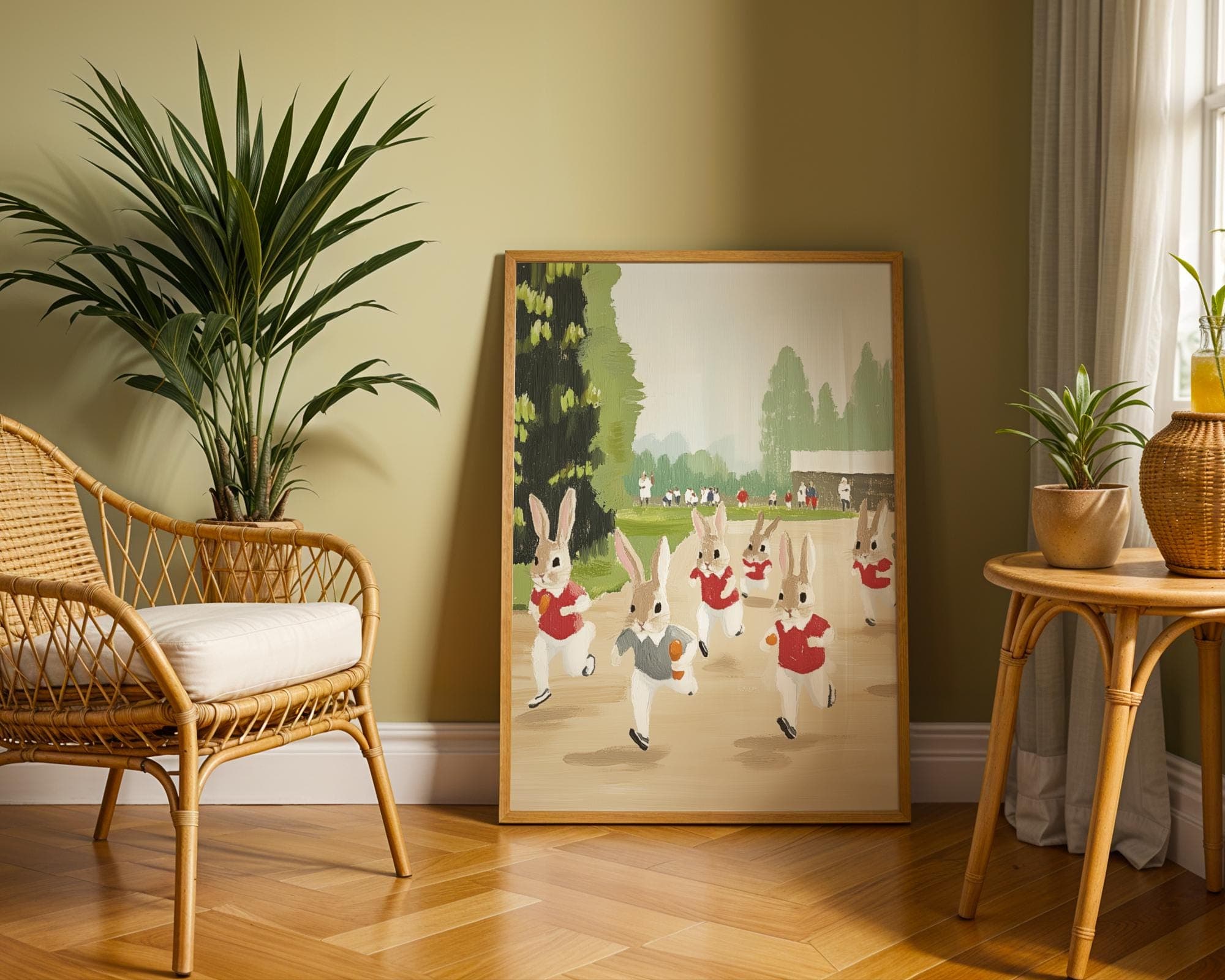 Vintage Bunny Race Wall Art - Whimsical Rabbit Sports Painting for Kids Room & Nursery Decor, Sports Art Print for Kids Room,Bunny Art Print - view 6