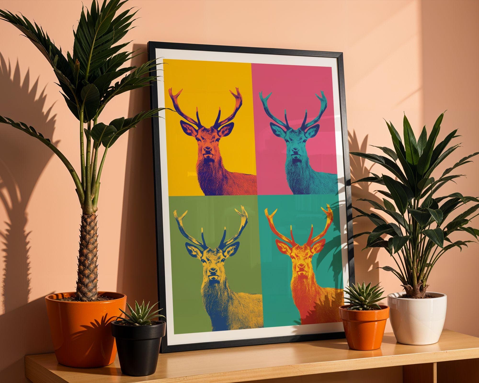 Pop Art Deer Quad | Colorful Stag Wall Art, Pop Art Deer Wall Art, Bold Stag Wall Art, Retro Deer Wall Art – Funky Pop Animal Poster - view 8