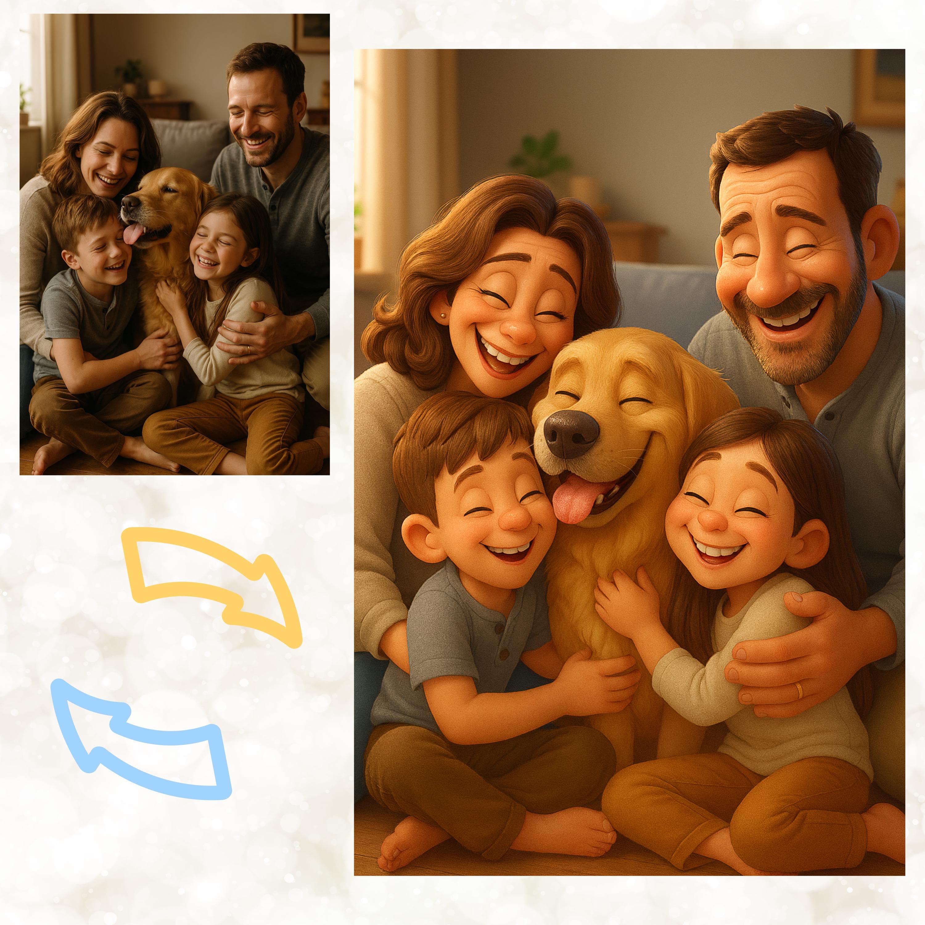Personalized Cartoon Family Portrait, Custom Family Gift, Personalized Digital Art of Couples, Funny Cartoon Art Gift,Emotional Dog Mom Gift - view 2