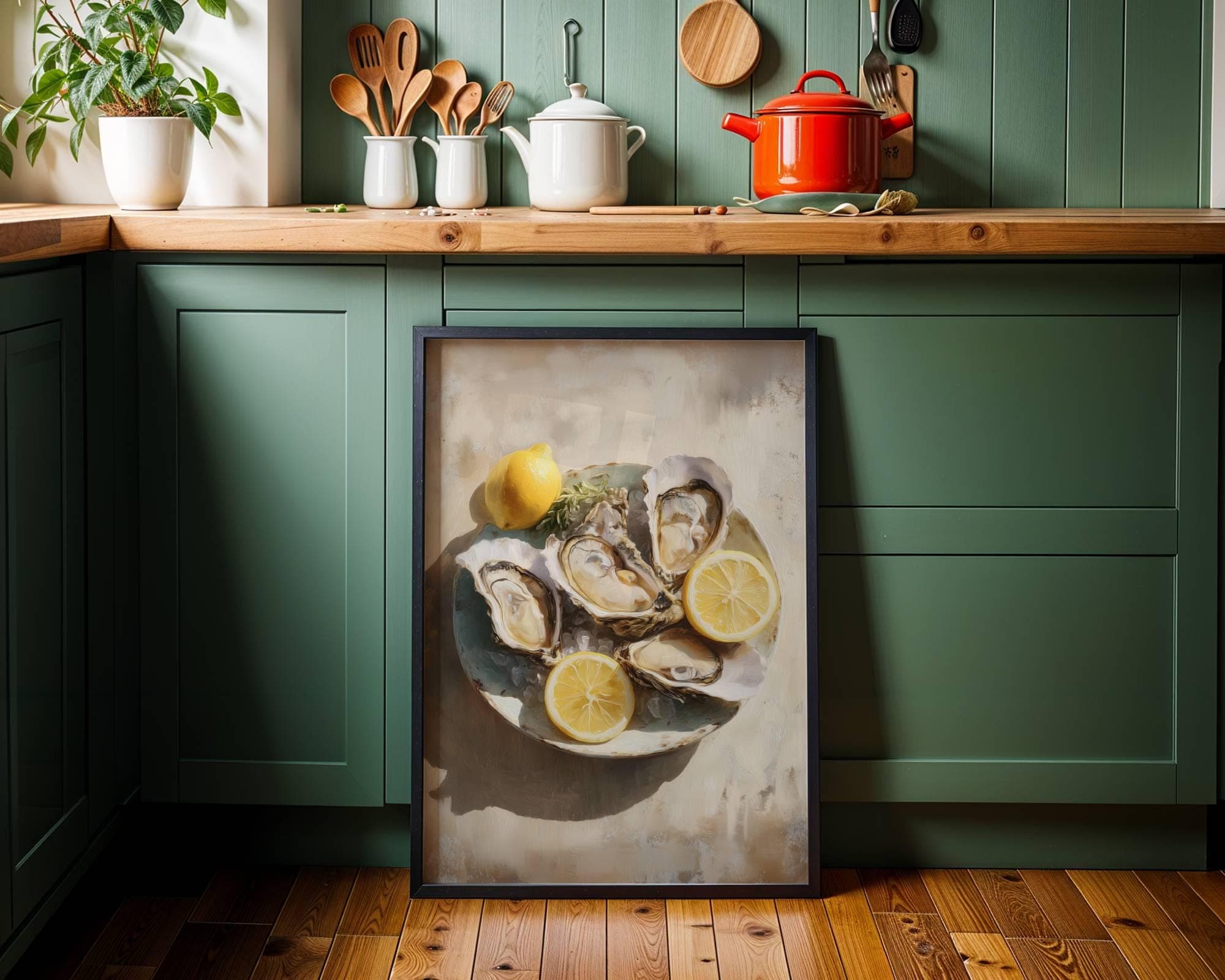 Oyster Painting Kitchen Wall Art Coastal Dining Decor, Coastal Oyster Wall Art Print, Seafood Painting, Kitchen Decor, Oyster Still Life Art - view 4