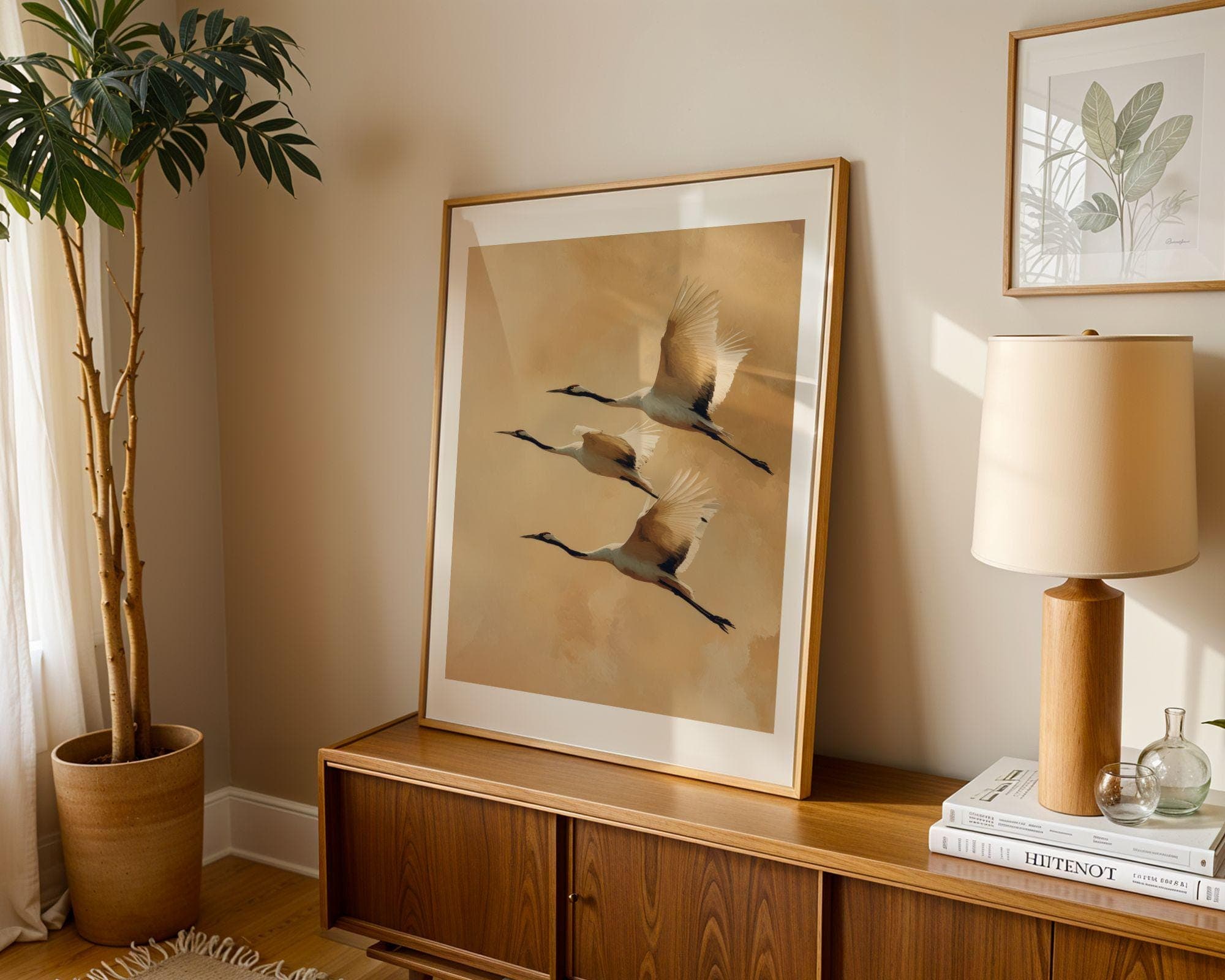 Flying Cranes Wall Art, Japandi Wall Art, Crane Bird Wall Art, Modern Nature Decor, Wabi Sabi Art, Wildlife Bird Wall Art, Zen Nature Decor - view 6