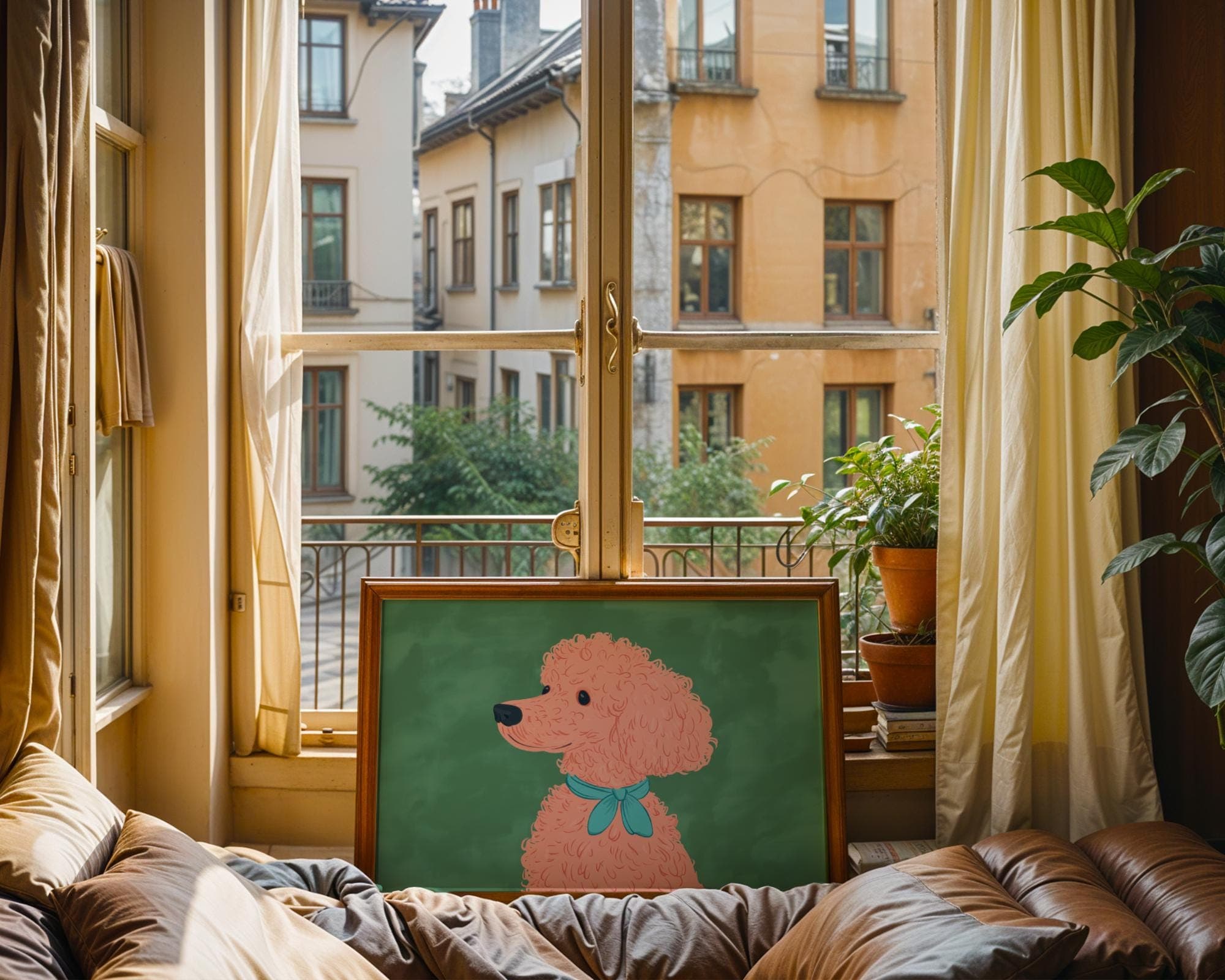 Pink Poodle Cartoon Art, Cute Dog Wall Print, Kawaii Style Dog Print, Pop Art Poodle, Modern Pastel Pet Portrait for Girls Room, Digital Dog - view 5