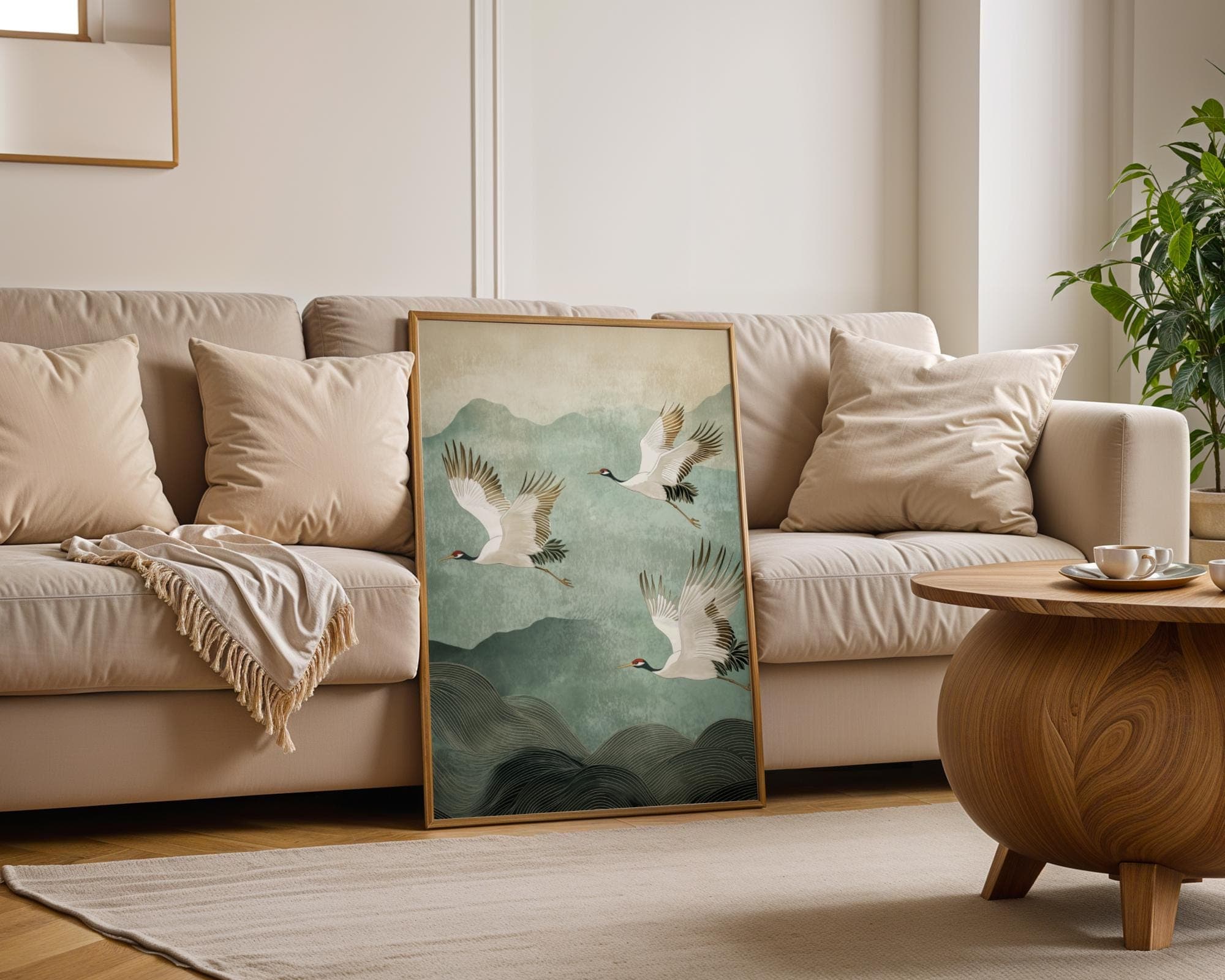 Japandi Wall Art, Japanese Crane Print, Zen Wall Art, Minimalist Bird Poster, Traditional Japanese Art, Wabi Sabi Wall Art, Soft Green Art - view 7