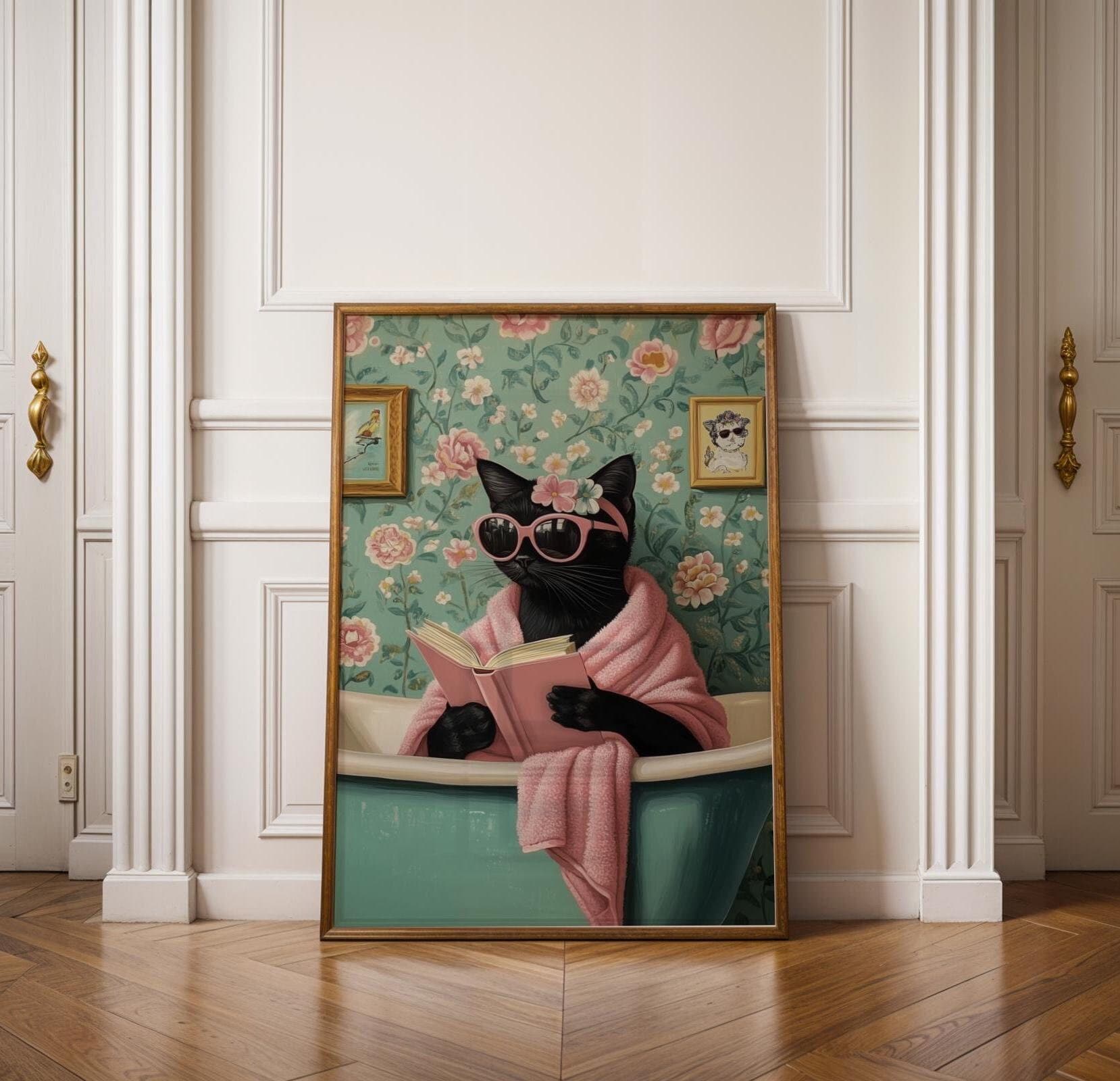 Bathroom Black Cat Poster, Funny Bathroom Wall Decor, Toilet Wall Posters, Adorable Cat Poster, Bath Prints, Quirky Cat Wall Art, Quirky Art