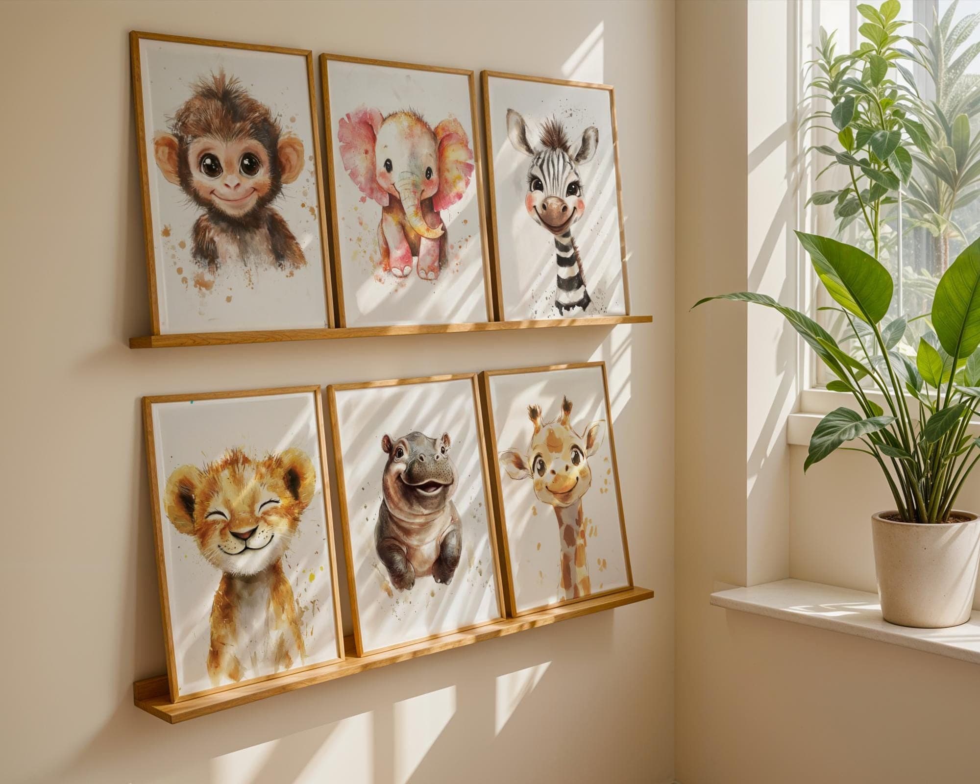 Watercolor Safari Animal Wall Art Set, Set of 6 printables safari nursery animals,Safari animal prints,Baby safari animals, Neutral Nursery