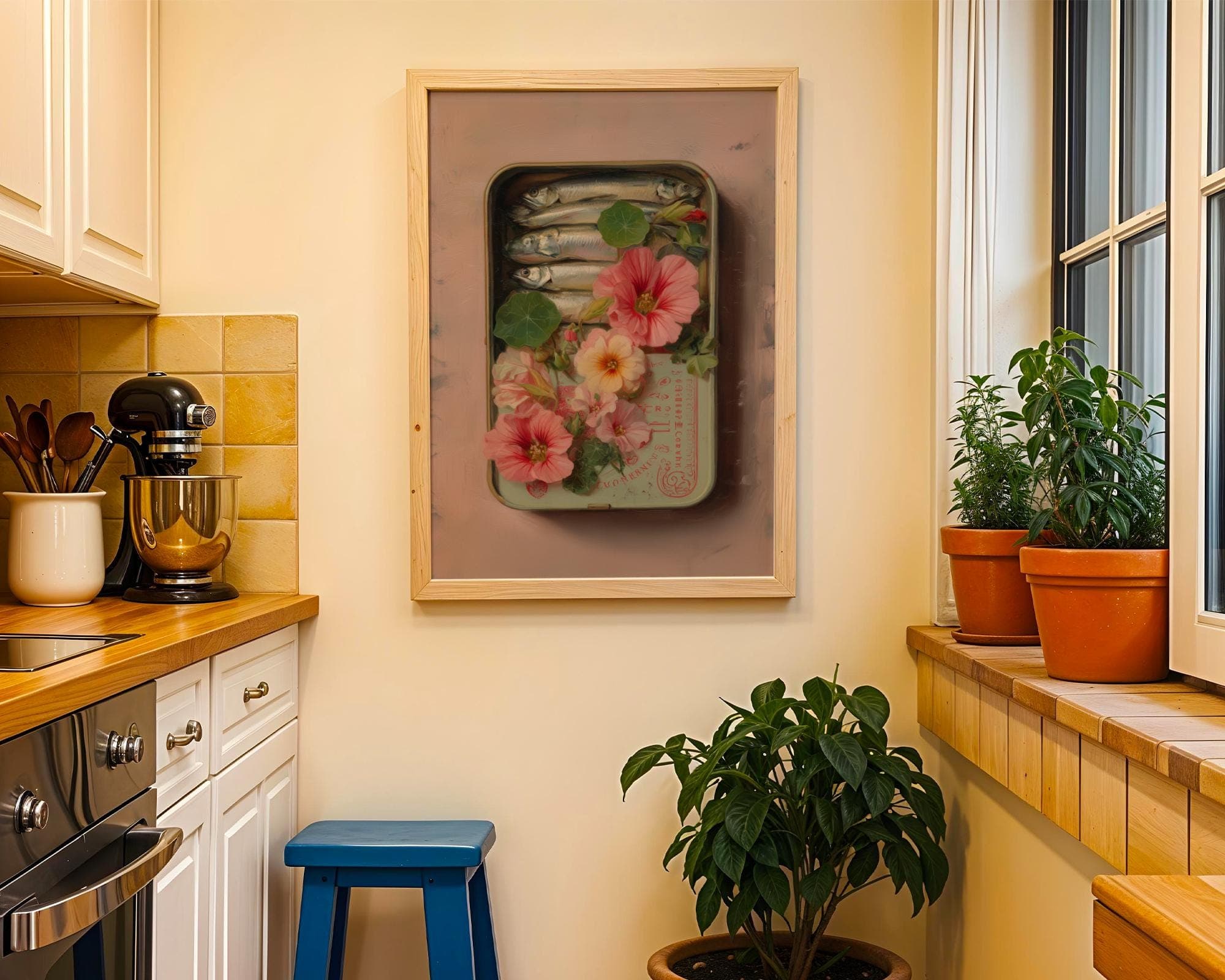 Vintage Sardine Tin Art, Retro Kitchen Wall Décor Print, Floral Sardine Tin,  Colorful Sardines Art, Painting Sardines, Digital Download - view 4