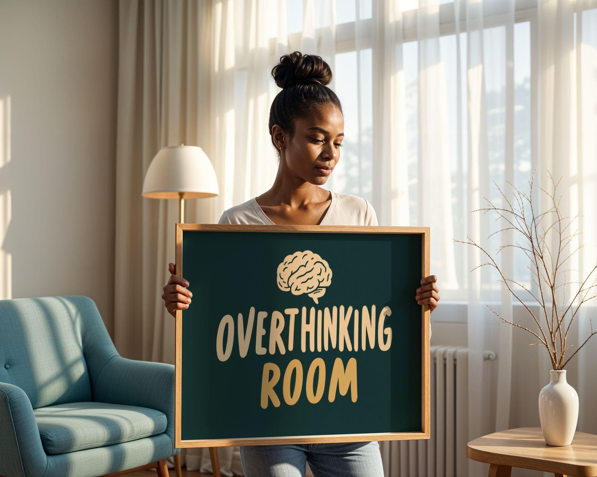 Overthinking Room Poster, Funny Office Wall Art, Funny Bathroom Wall Art, Emareld Green Print, Minimal Typography Poster, Dorm Room Poster - view 5