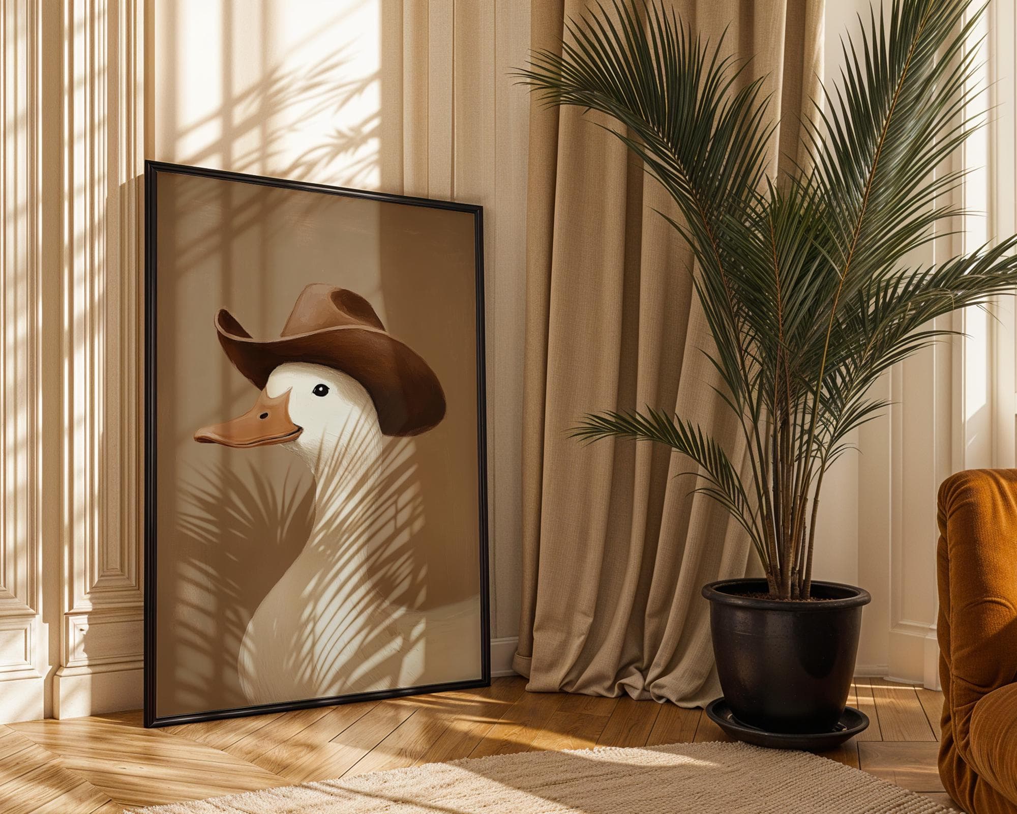 Silly Cowboy Goose Print, Brown Western Nursery Printable Art, Neutral Southeastern Boy Room Animal Wall art, Cowboy hat, Digital Download - view 3