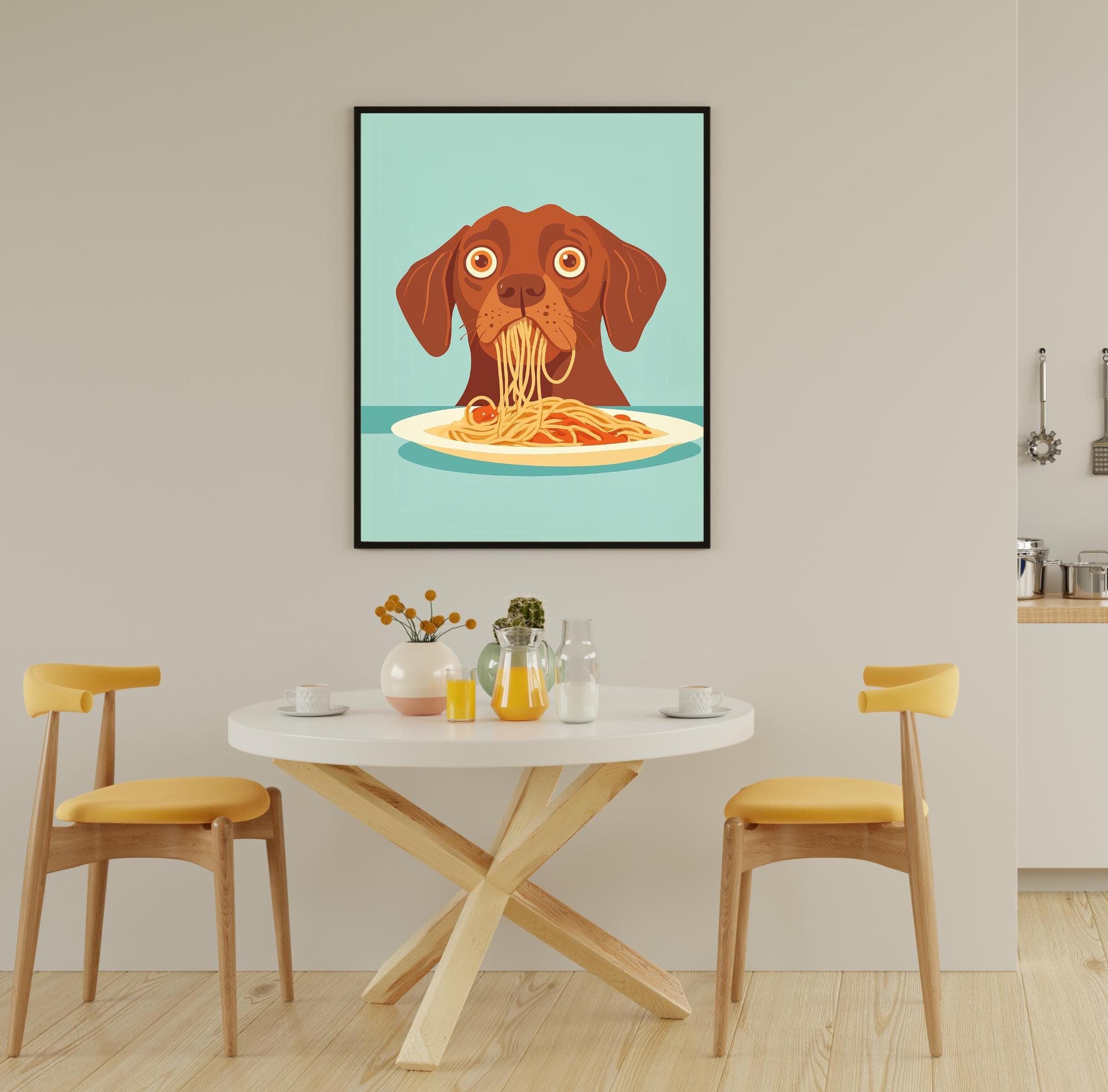 Brown Dog Spaghetti Art Print, Whimsical Dog Kitchen Decor, Brown Dog Pasta Print, Charming Dog Kitchen Print, Maximalist Dog Art, Dog Art - view 4