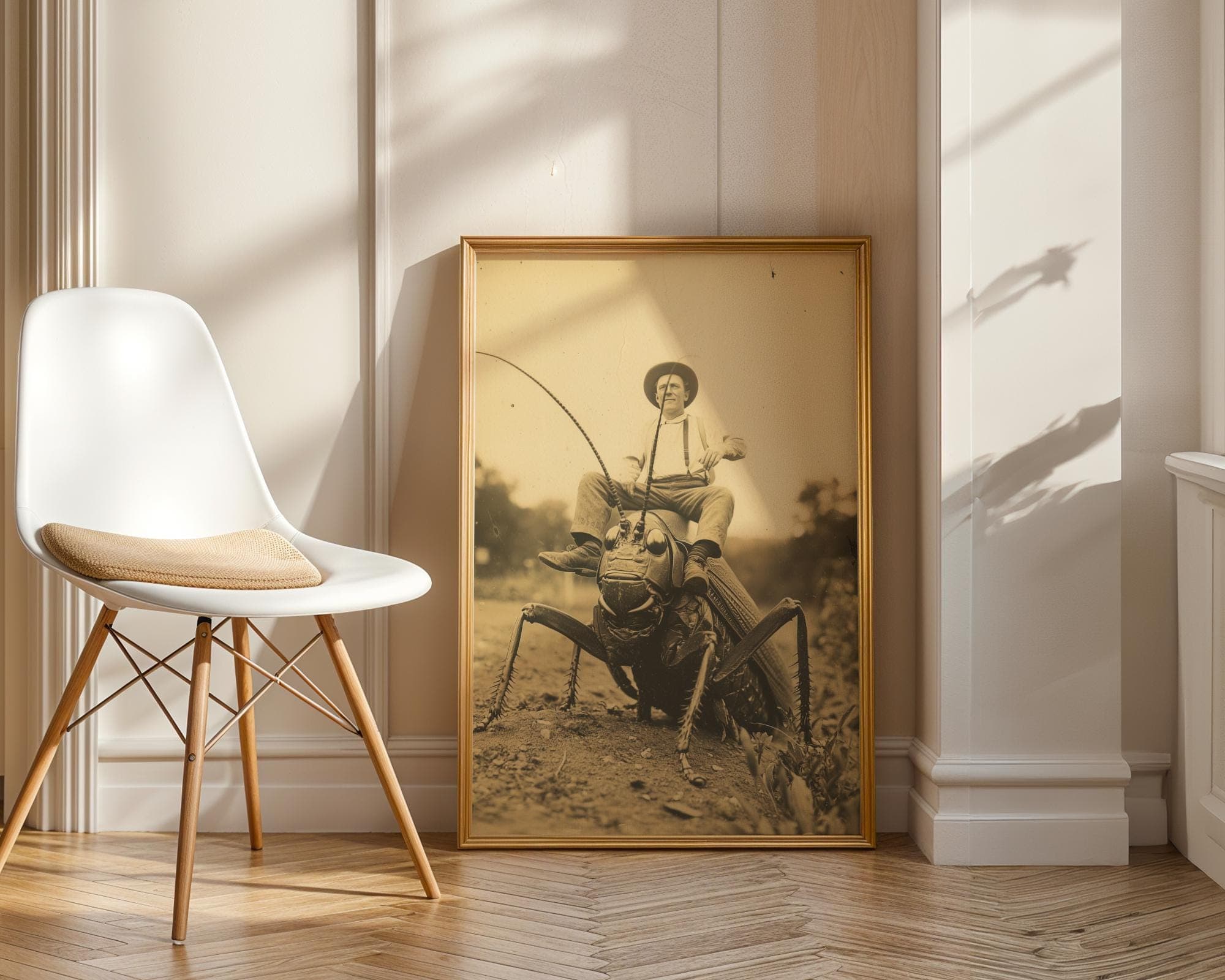 Quirky Grasshopper Cowboy Wall Decor, Quirky Rustic Wall Art, Humorous Retro Sepia Fantasy Insect Art Print, Digital Download, Surreal Art - view 5