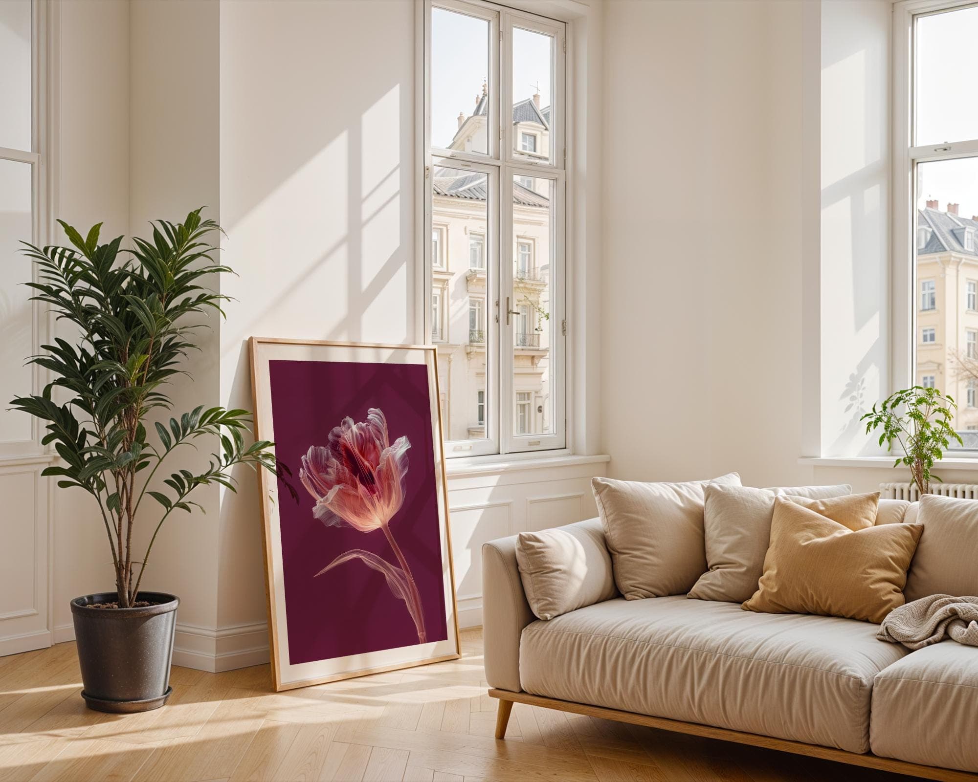 X Ray Tulip Flower Wall Art Botanical Burgundy Pink Radiograph Floral Print Minimal Nature Decor, Floral Botanical Poster, Pink Tulip Print - view 4