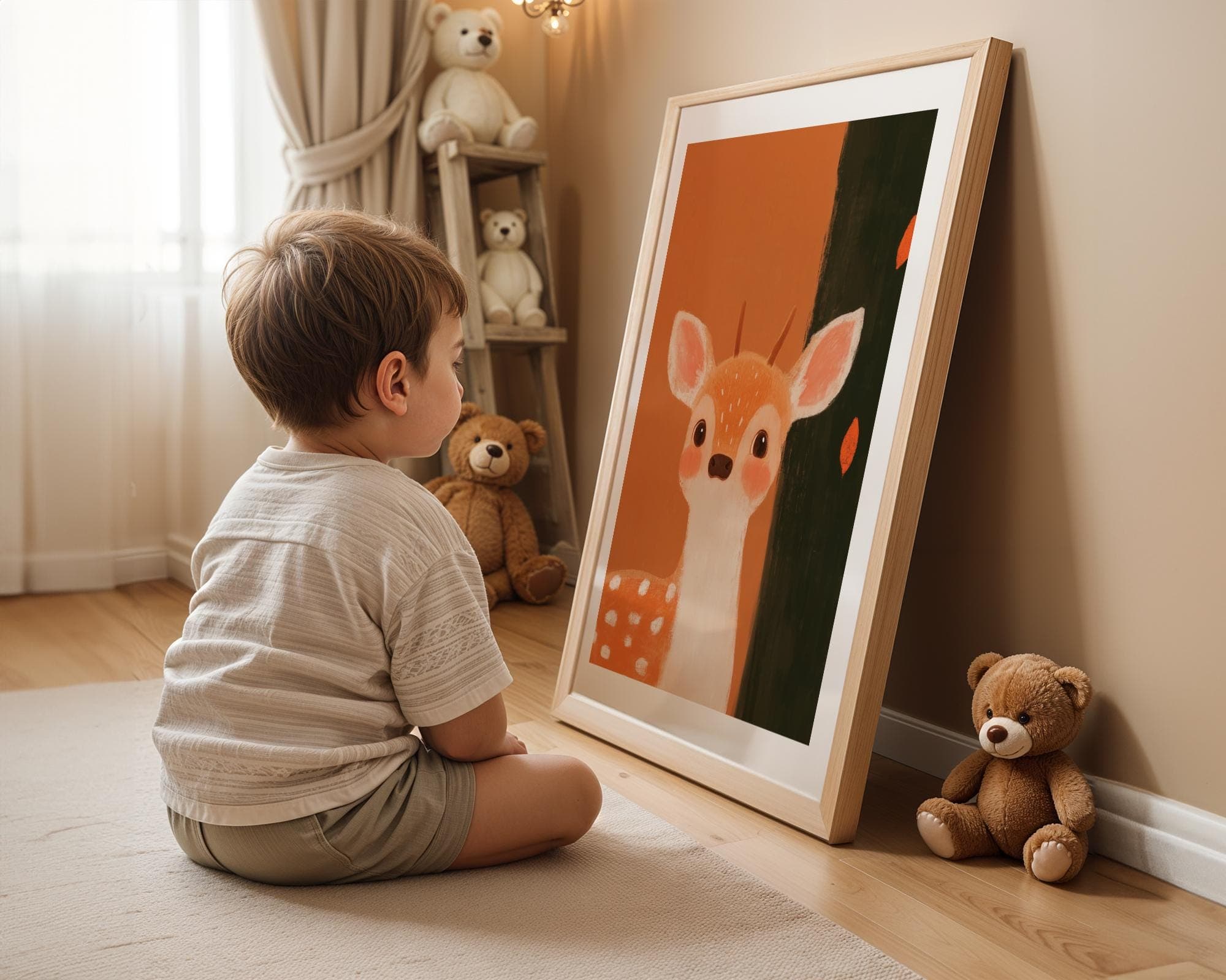 Baby Deer Wall Art, Cute Woodland Nursery Decor, Whimsical Nursery Decor, Deer Wall Decor for Kids, Woodland Nursery Decor, Orange Painting - view 7