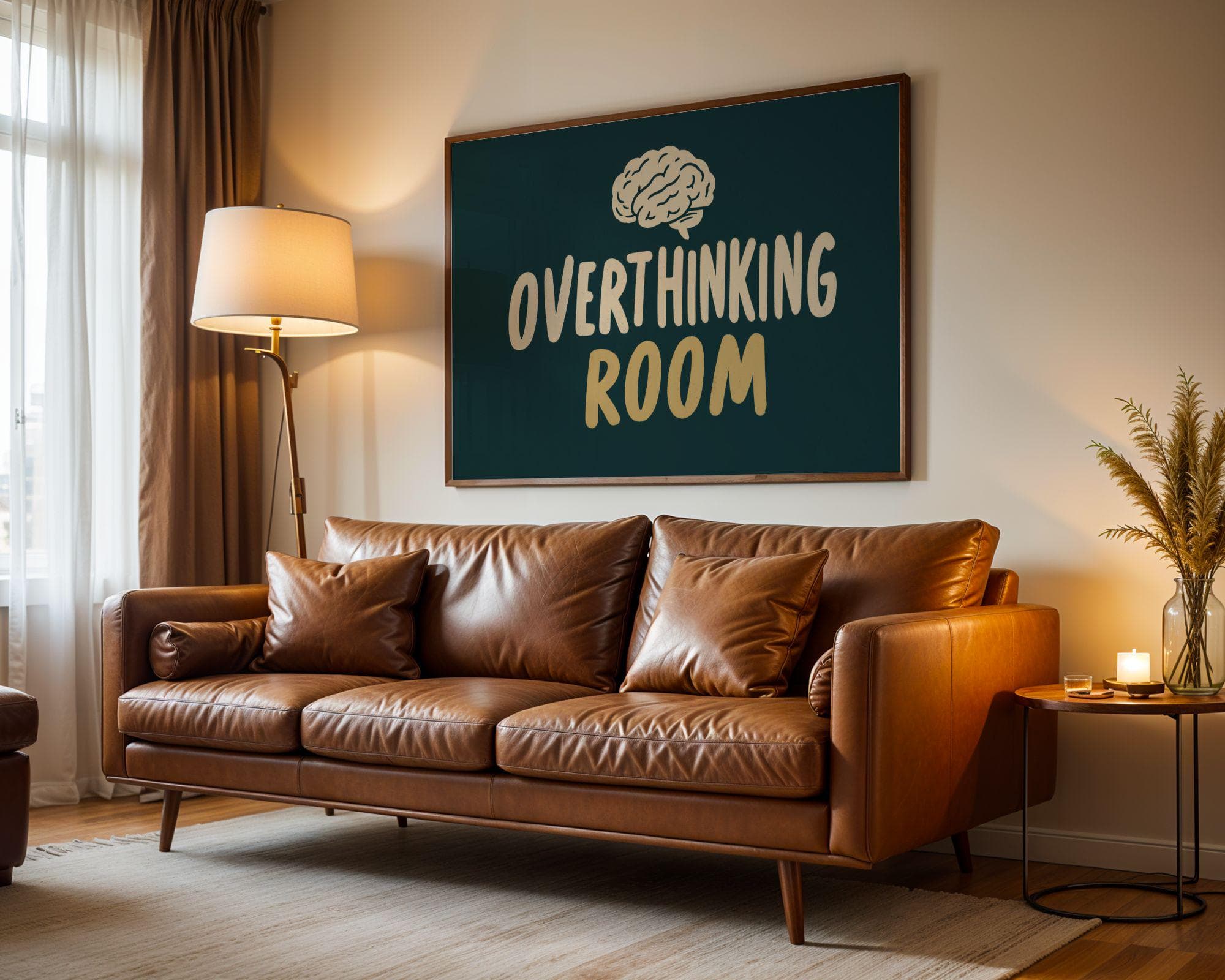 Overthinking Room Poster, Funny Office Wall Art, Funny Bathroom Wall Art, Emareld Green Print, Minimal Typography Poster, Dorm Room Poster - view 3