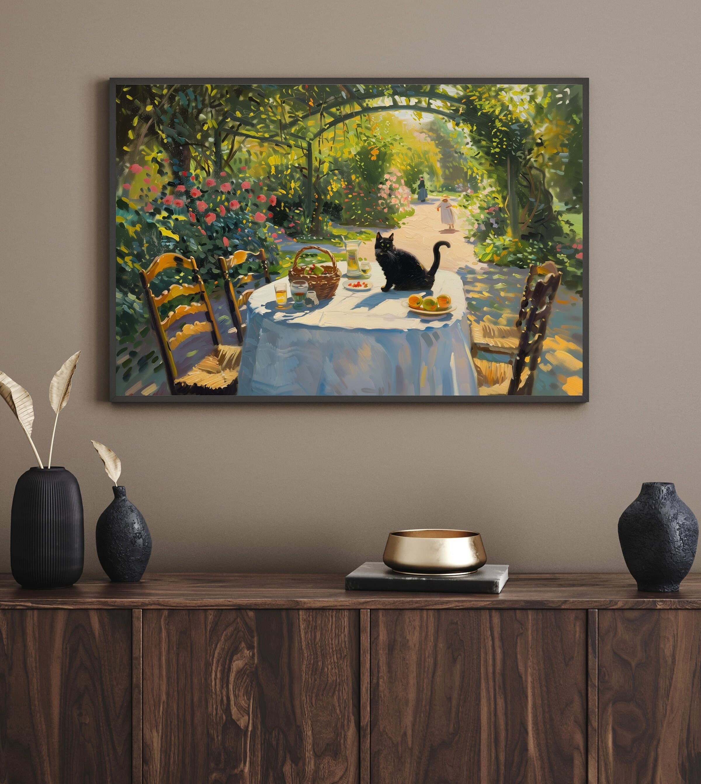 Cat Garden Landscape Art Print, Oil Painting, Monet Black Cat Art, Fresh Fruits Wall Art, Nature Lovers Decor, Monet Painting, Cat Mom Gift - view 7