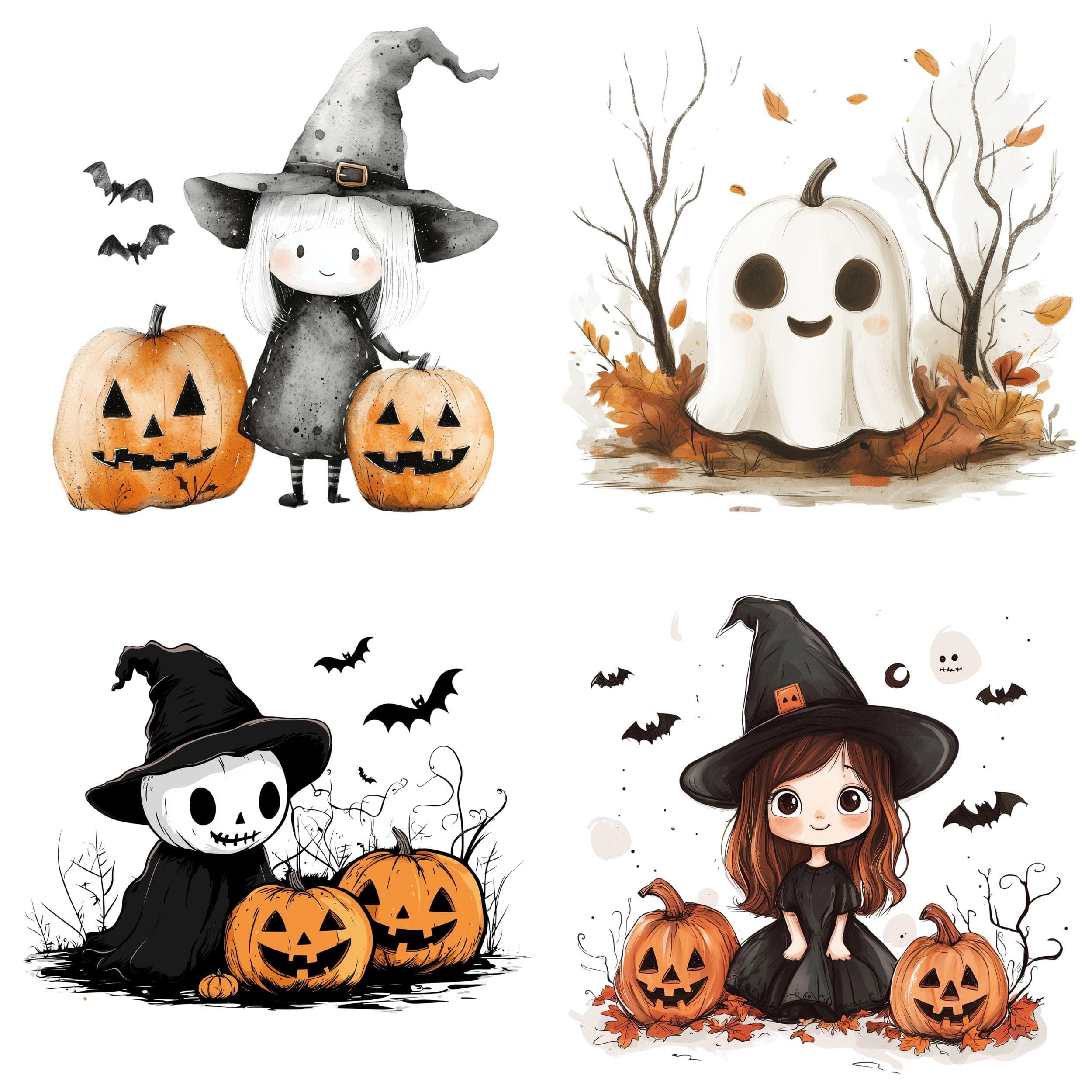 Watercolor Cute Halloween Collection Clipart, 16 PNG Halloween Clipart, Spooky Clipart, Happy Halloween Clipart, Pumpkin PNG, Commercial Use - view 5