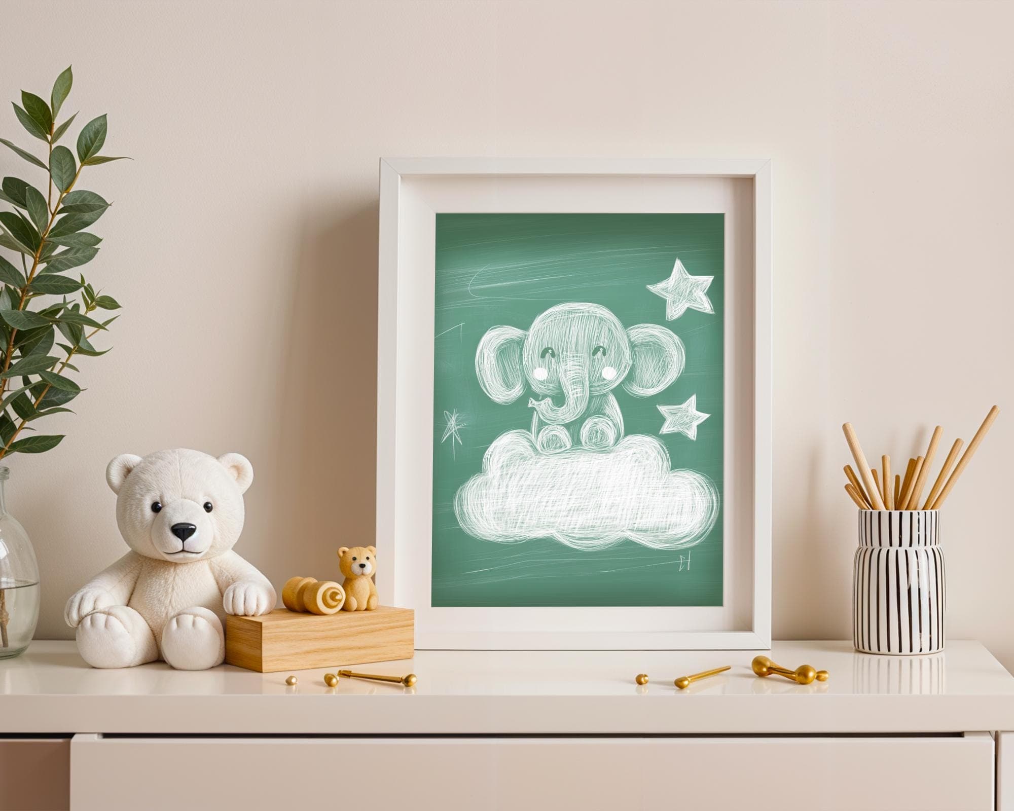 Chalkboard Elephant Nursery Wall Art, Baby Elephant Wall Art, Cute Baby Room Decor, Elephant Kids Room Poster, Printable Baby Elephant Art - view 3