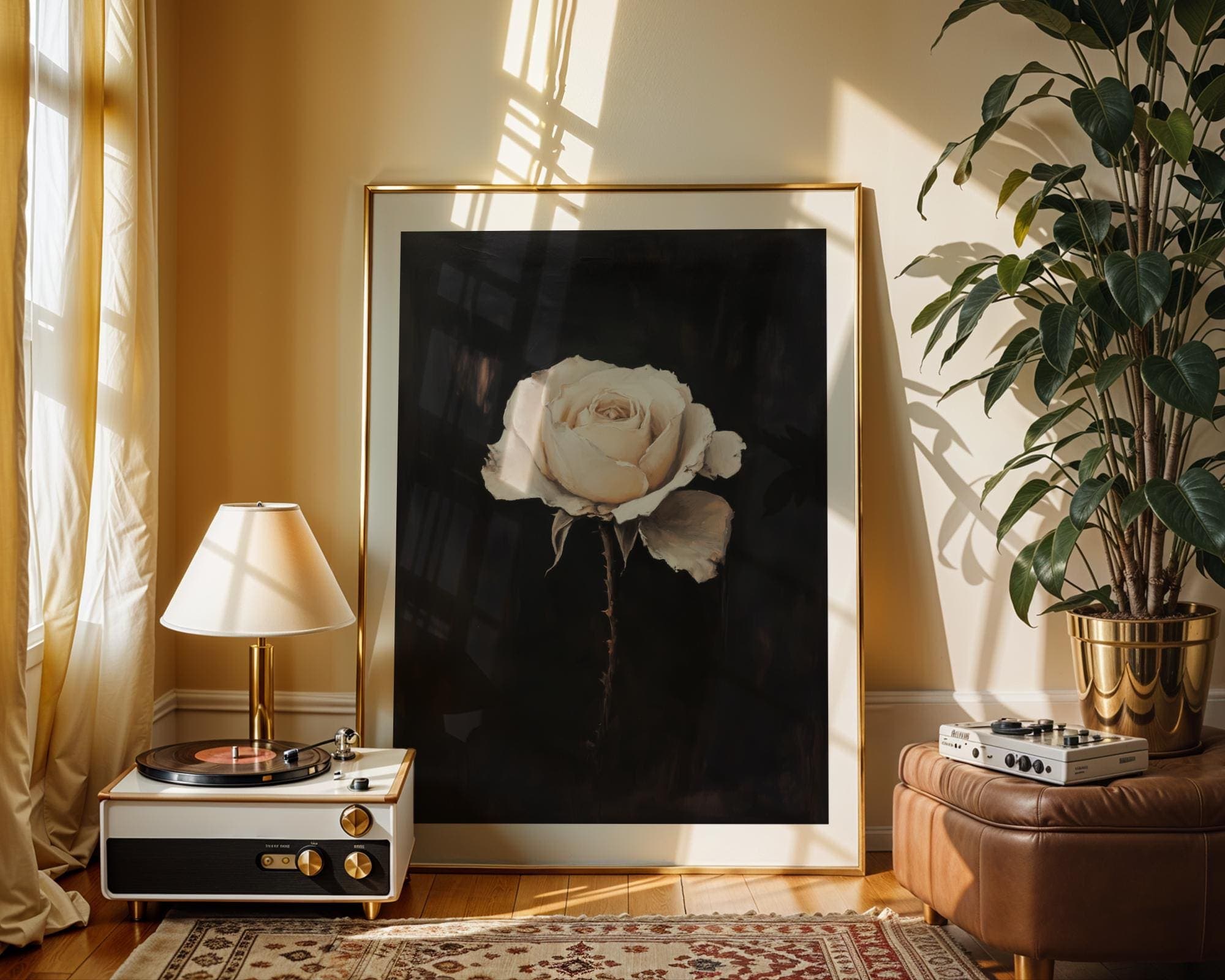 Faded Rose Portrait Print, White Rose Wall Art – Minimalist Oil Painting Floral Print, White Botanical Flower Print, Moody Floral Print - view 3
