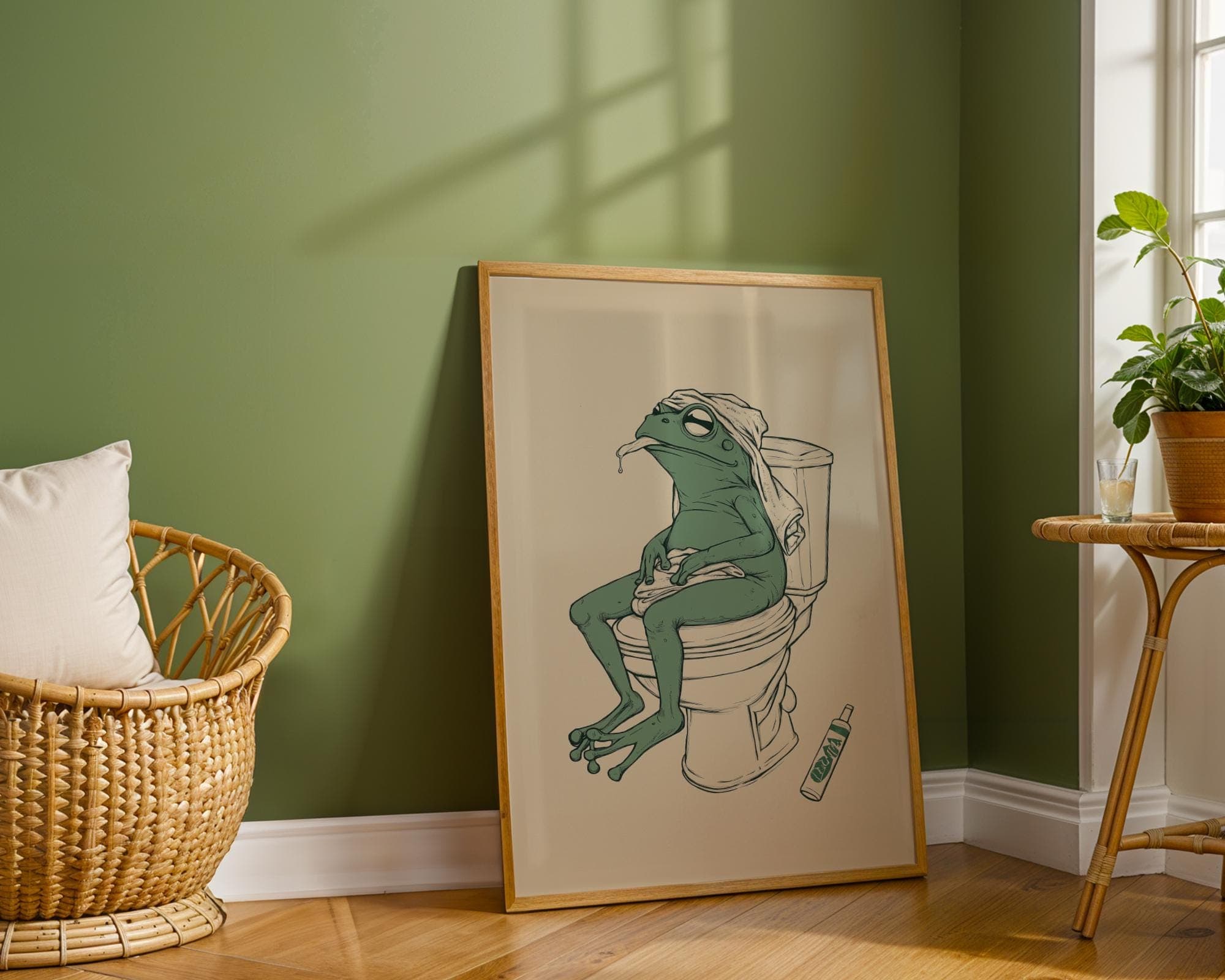 Frog on Toilet Green Art Print, Retro Frog Poster, Vintage Print, Funny Bathroom Art, Digital Download, Frog Art Print, Toilet Art Print - view 5
