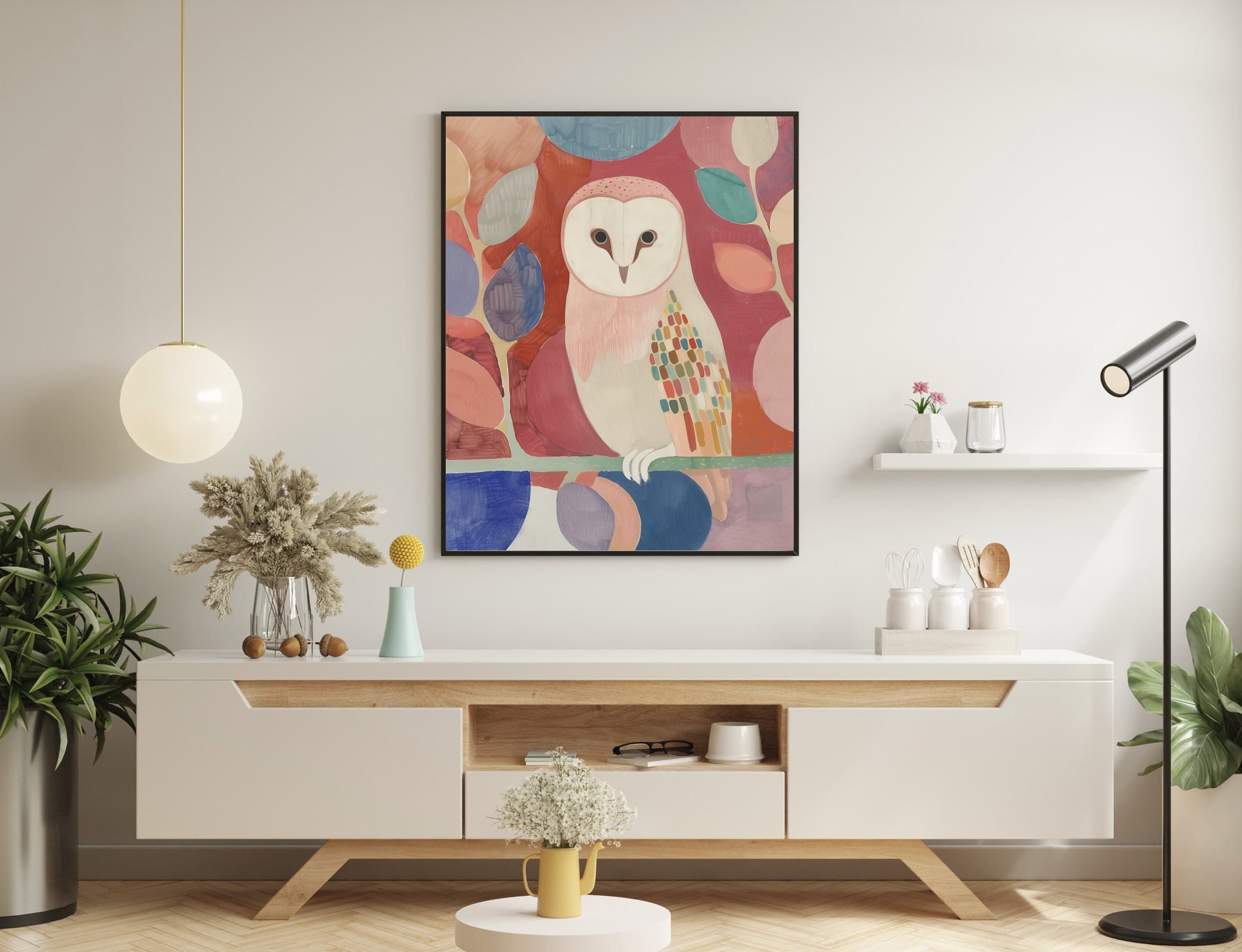 Colorful Owl Printable Digital Art, Oil Painting, Wildlife Art, Owl Love Art, Abstract Owl, Owl Poster, Gift for owl lovers, Pink Prints - view 3
