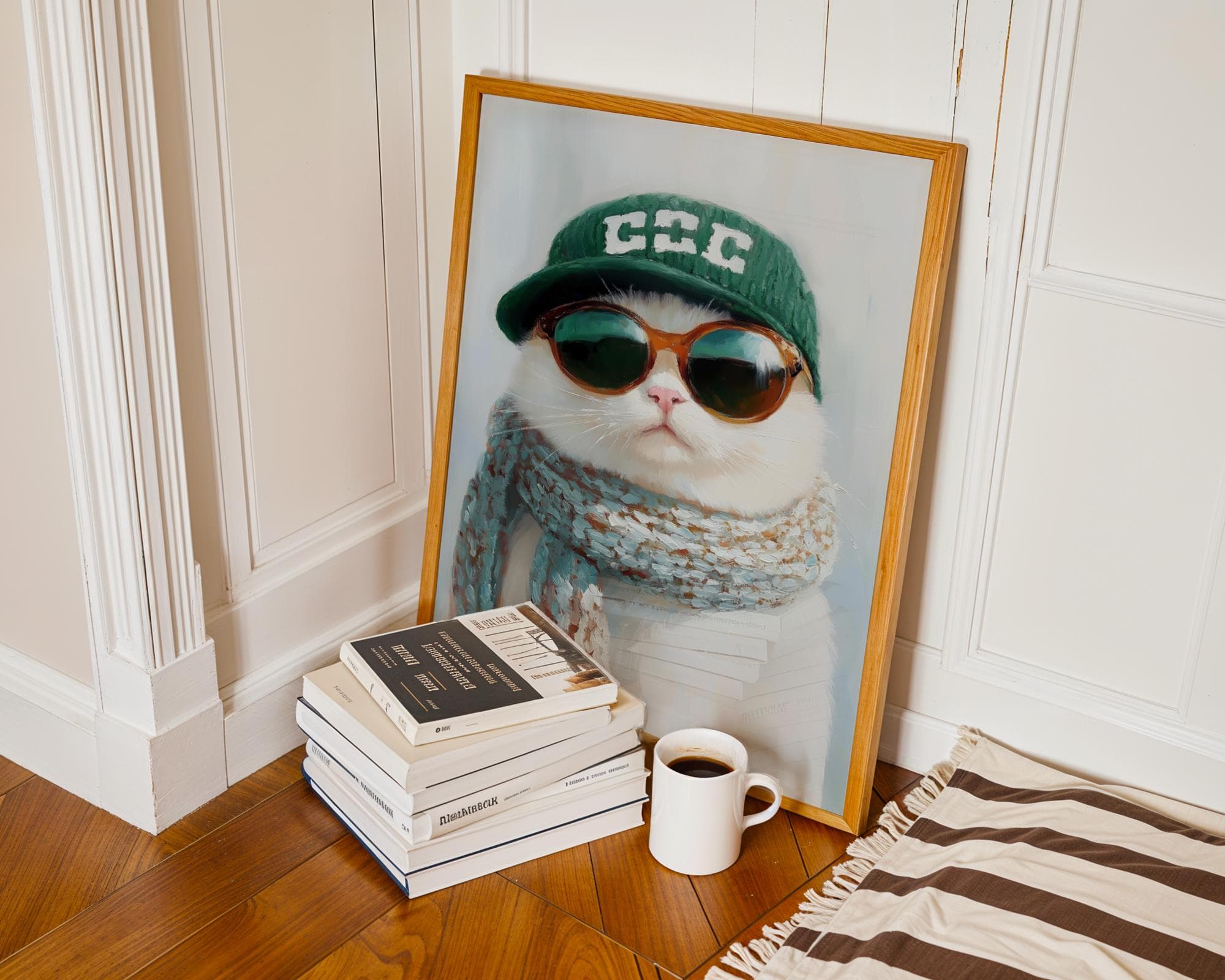 Trendy White Cat Wall Art, Hipster Cat Wall Art, Quirky White Cat Poster, Matisse White Cat Painting, Quirky Cat Decor, Cool Cat Wall Art - view 7