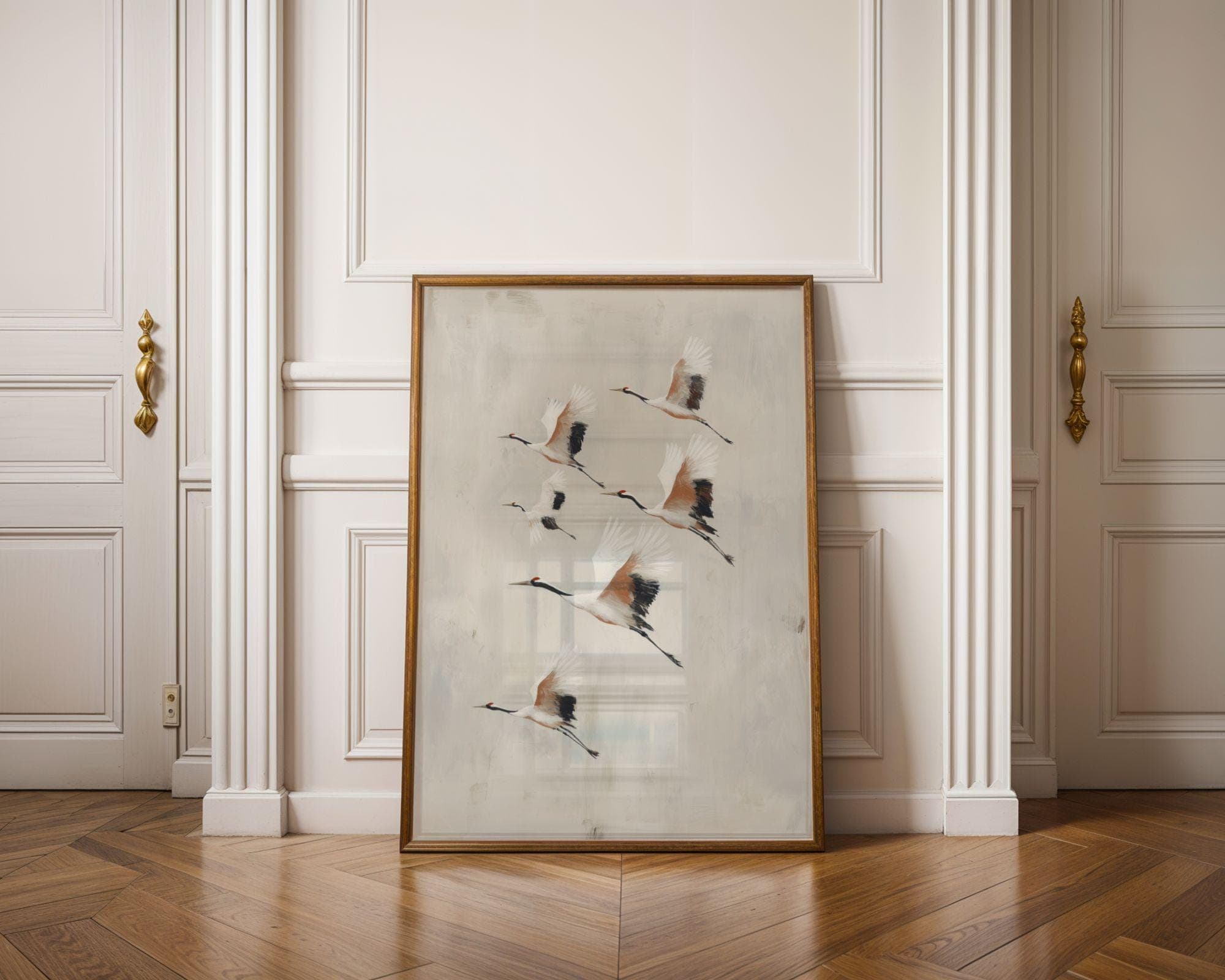 Japandi Crane Wall Art | Flock in Flight, Japandi Wall Decor, Scandinavian Wall Art, Calming Nature Art | Birds in Motion, Digital Download