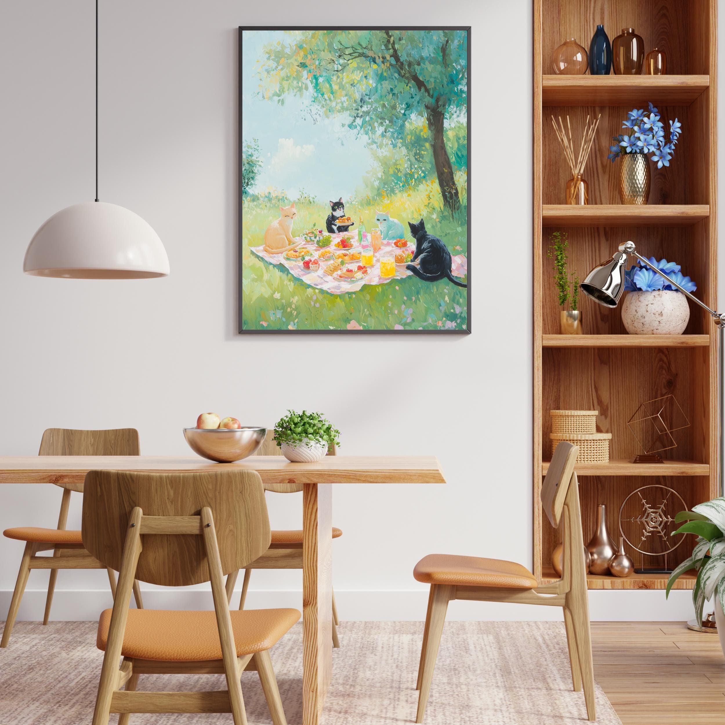 Pastel Cat Picnic Digital Art, Maximalist Dopamine Decor, Colorful Cat Poster, Kitsch Aesthetic Wall Art, Trendy Art, Apartment Decor - view 6