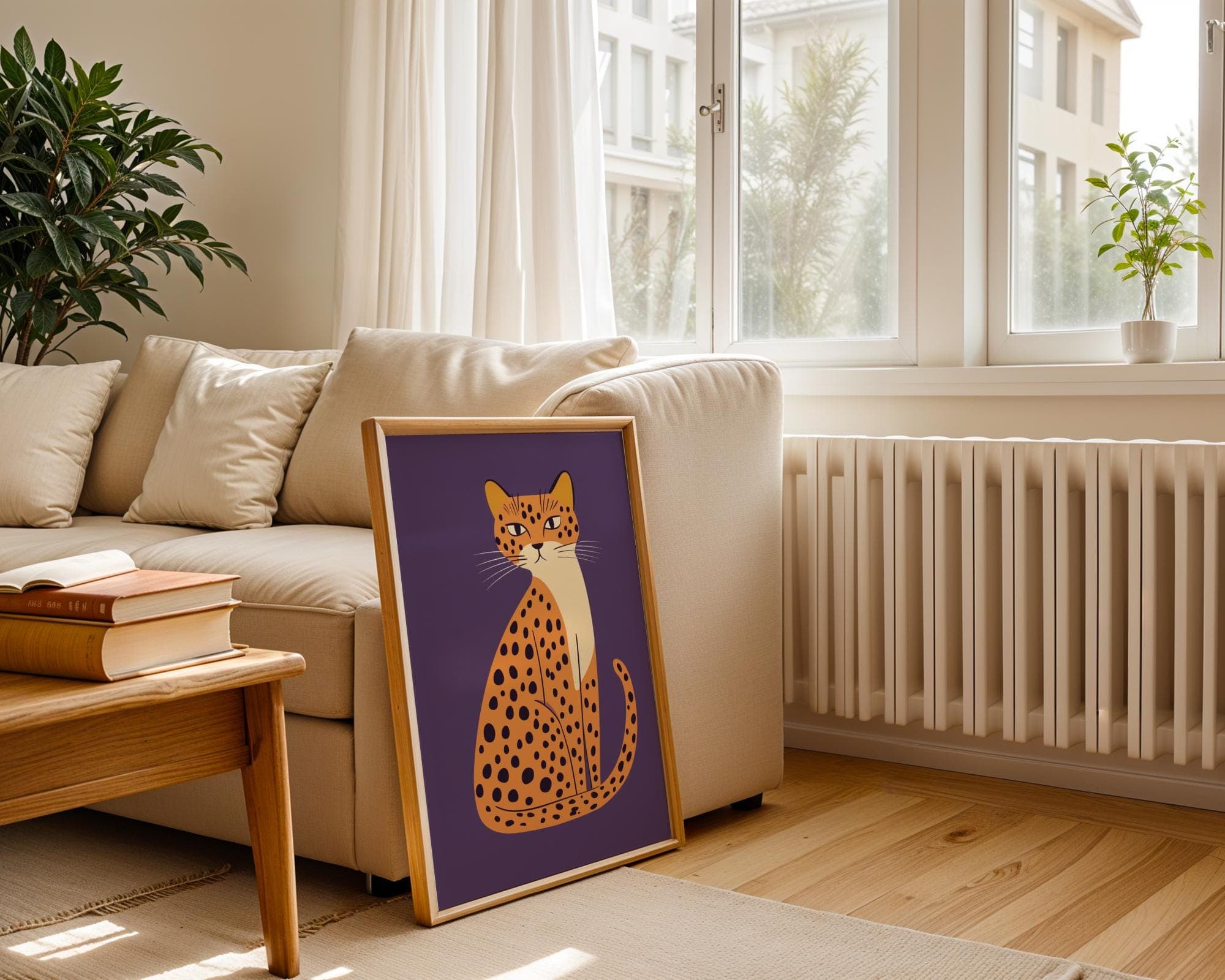 Modern Leopard Cat Wall Art Print, Minimalist Big Cat Poster, Leopard Cat Poster, Spotted Cat Print for Office, Leopard in Pop Art Style - view 5
