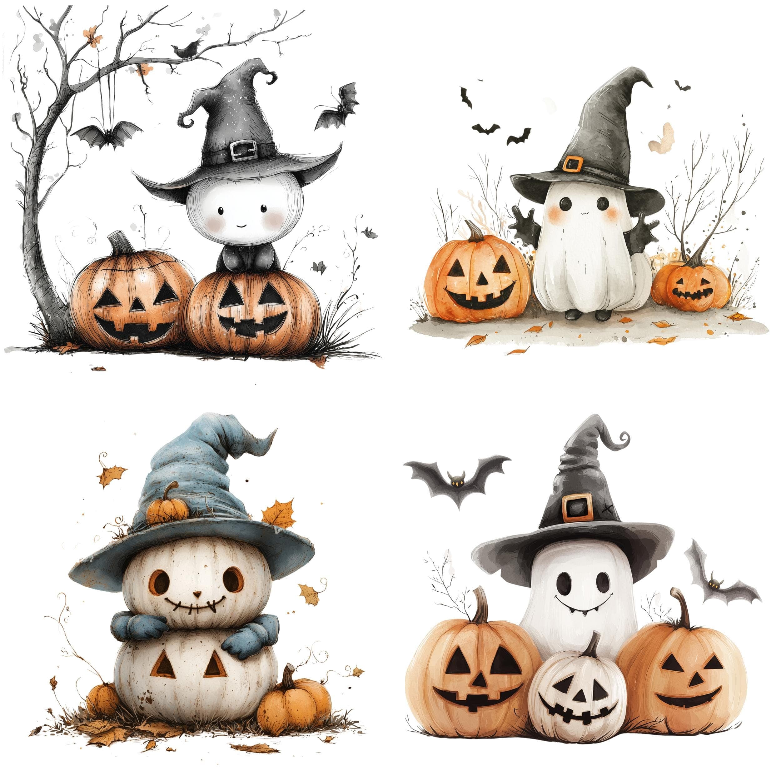 Watercolor Cute Halloween Collection Clipart, 16 PNG Halloween Clipart, Spooky Clipart, Happy Halloween Clipart, Pumpkin PNG, Commercial Use - view 3