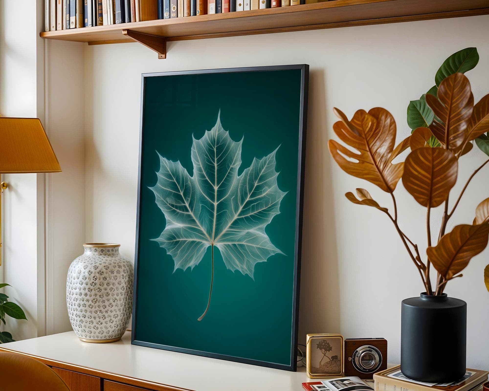 X-Ray Maple Leaf Wall Art Print, Botanical Minimalist Nature Decor, Modern Botanical Poster, Teal Maple Leaf Art, Nature Lover Wall Decor - view 3