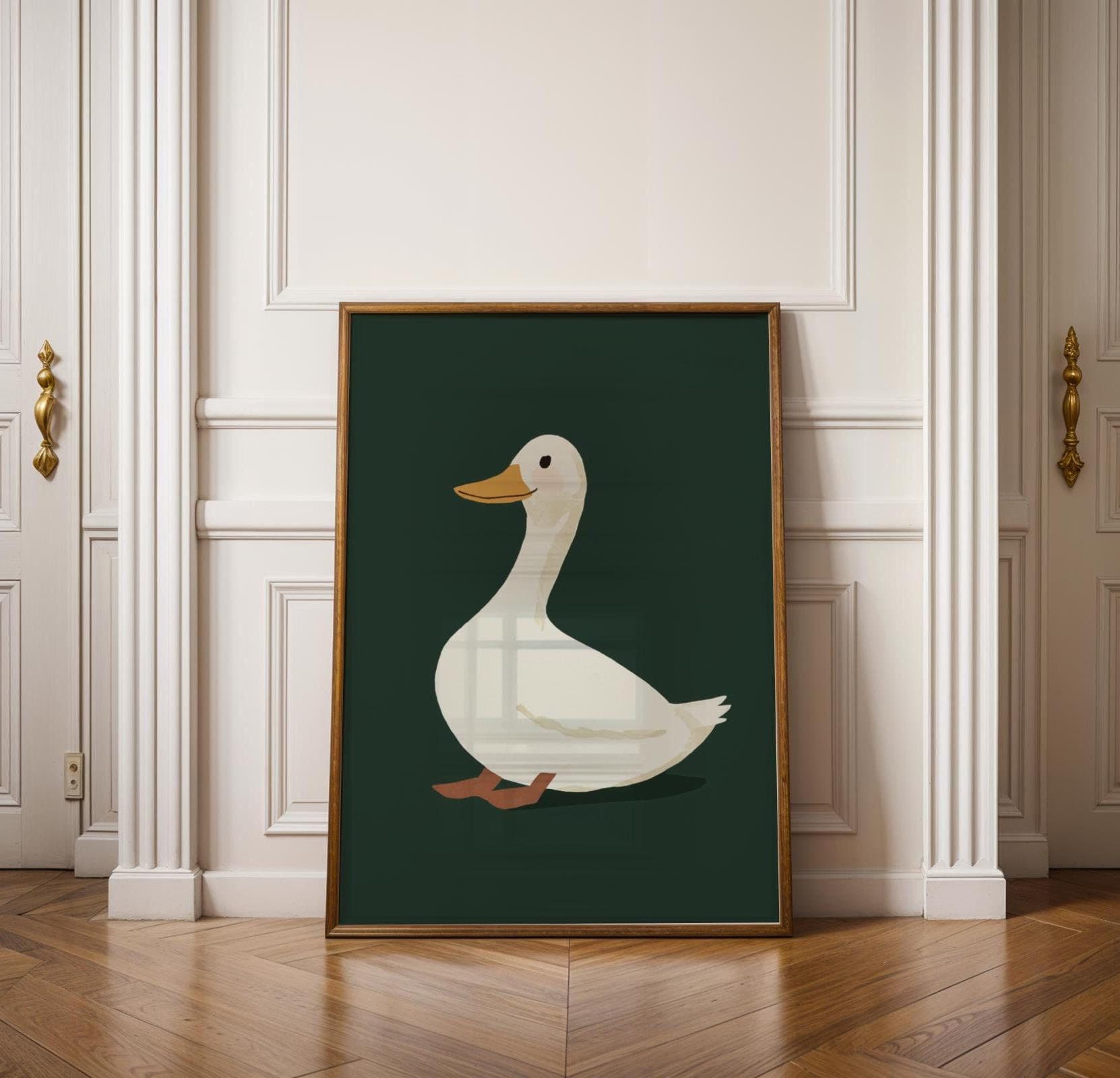 Silly Goose Wall Art, Cute Goose Poster, Dark Green Boy Nursery Decor, Farm Animal Printable, Kid's Room Illustration, Goose Children's Room