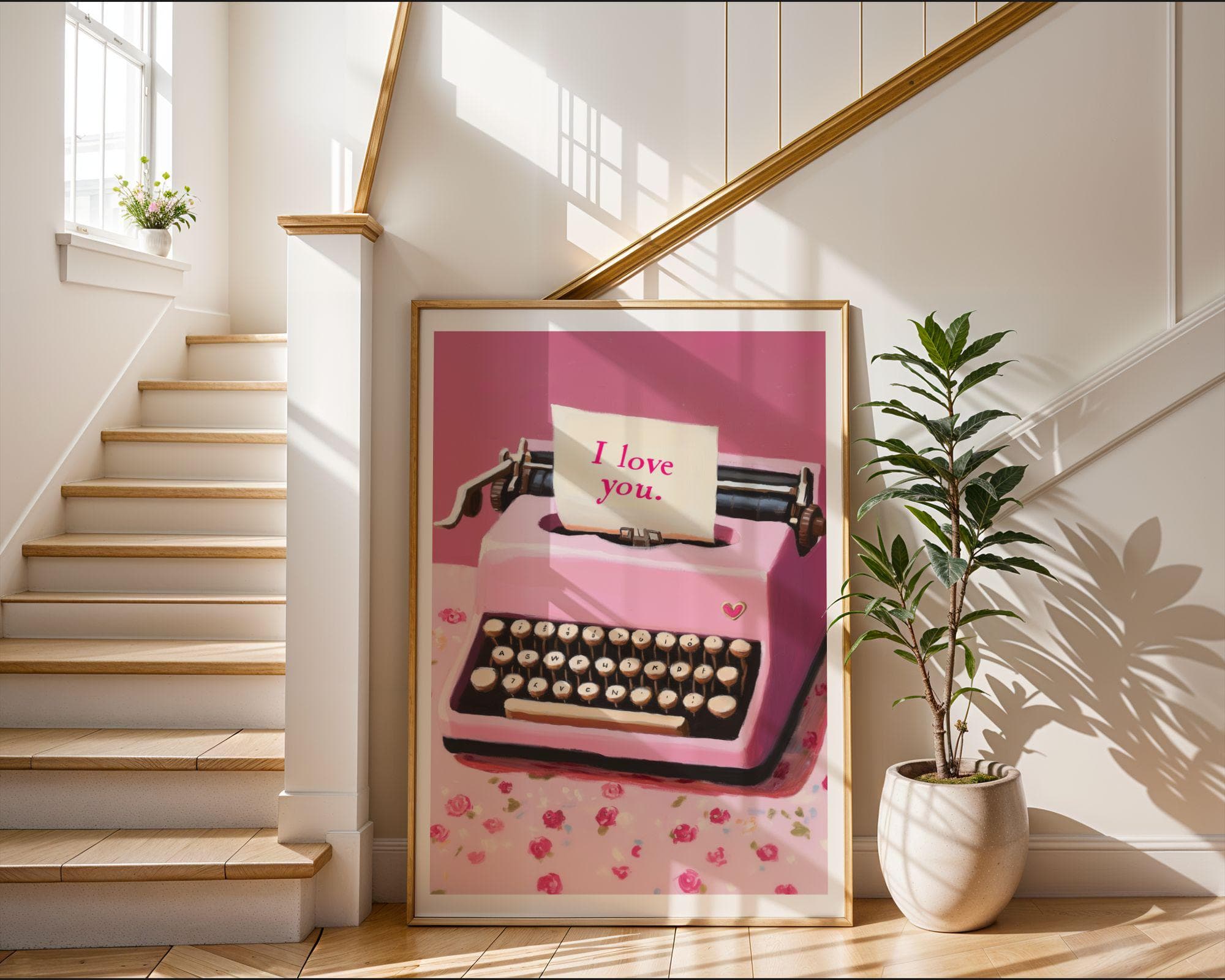 Pink Typewriter Wall Art, Valentine's Day Decor, Valentine's Gift, Valentine's Day Digital Print, Pink Digital Print, I Love You Art Print - view 4