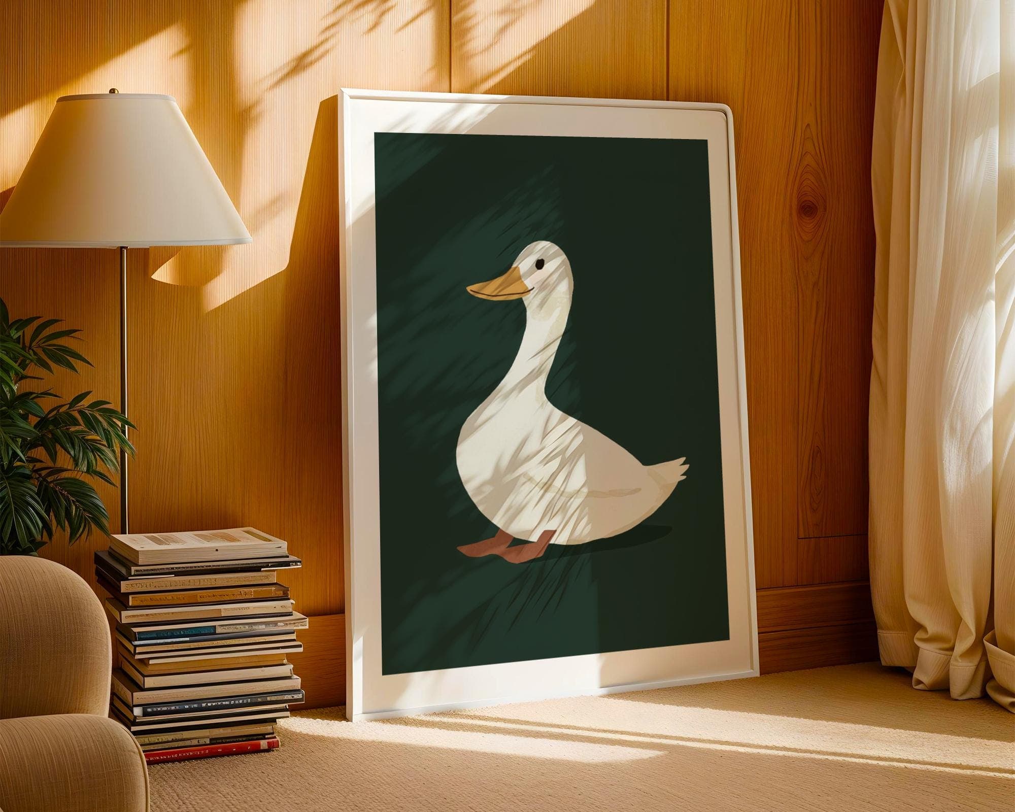 Silly Goose Wall Art, Cute Goose Poster, Dark Green Boy Nursery Decor, Farm Animal Printable, Kid's Room Illustration, Goose Children's Room - view 3